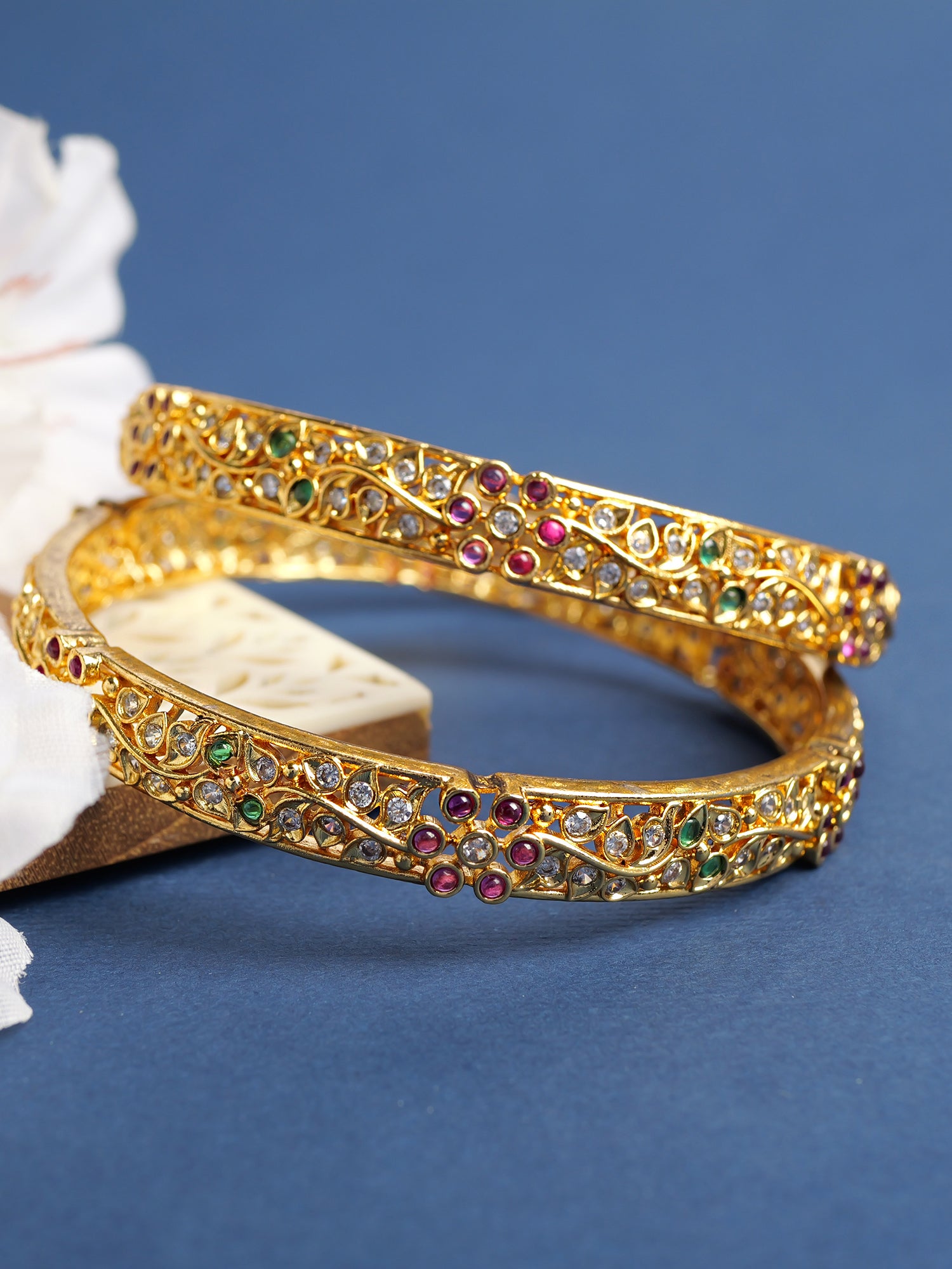 Floral Cubic Zirconia Bangles in Multi