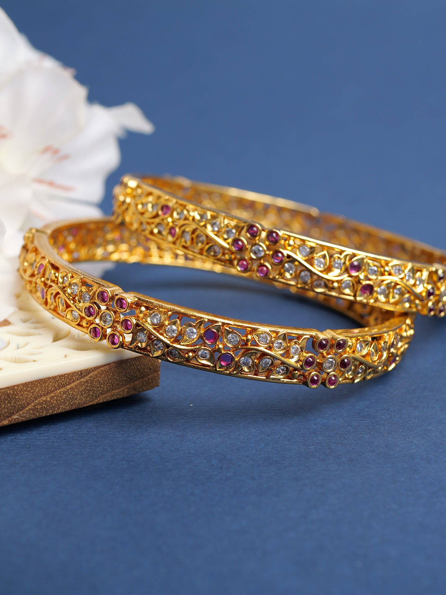 Floral Cubic Zirconia Bangles in Ruby