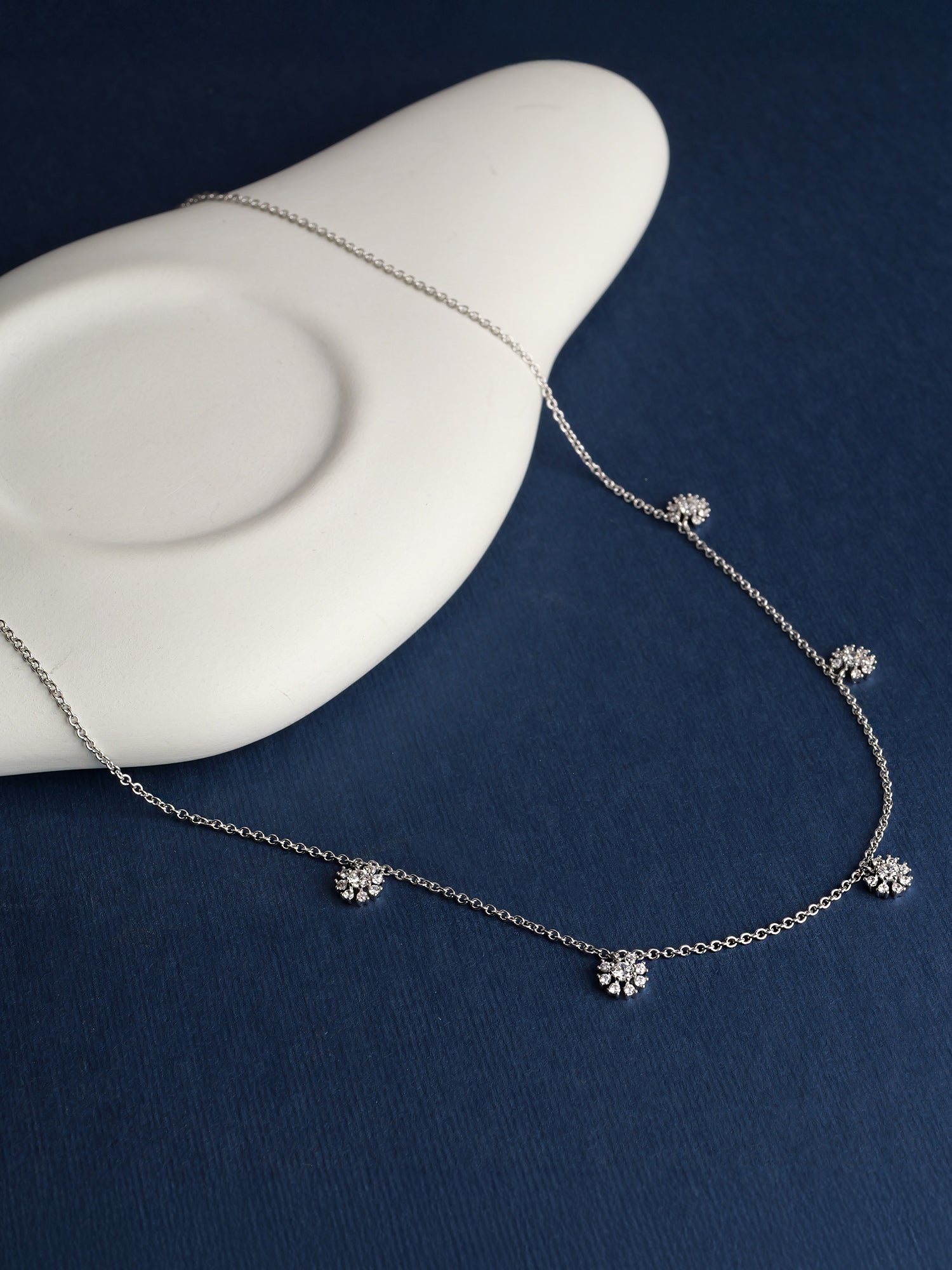 Floral Drop Cubic Zirconia Necklace in Rhodium