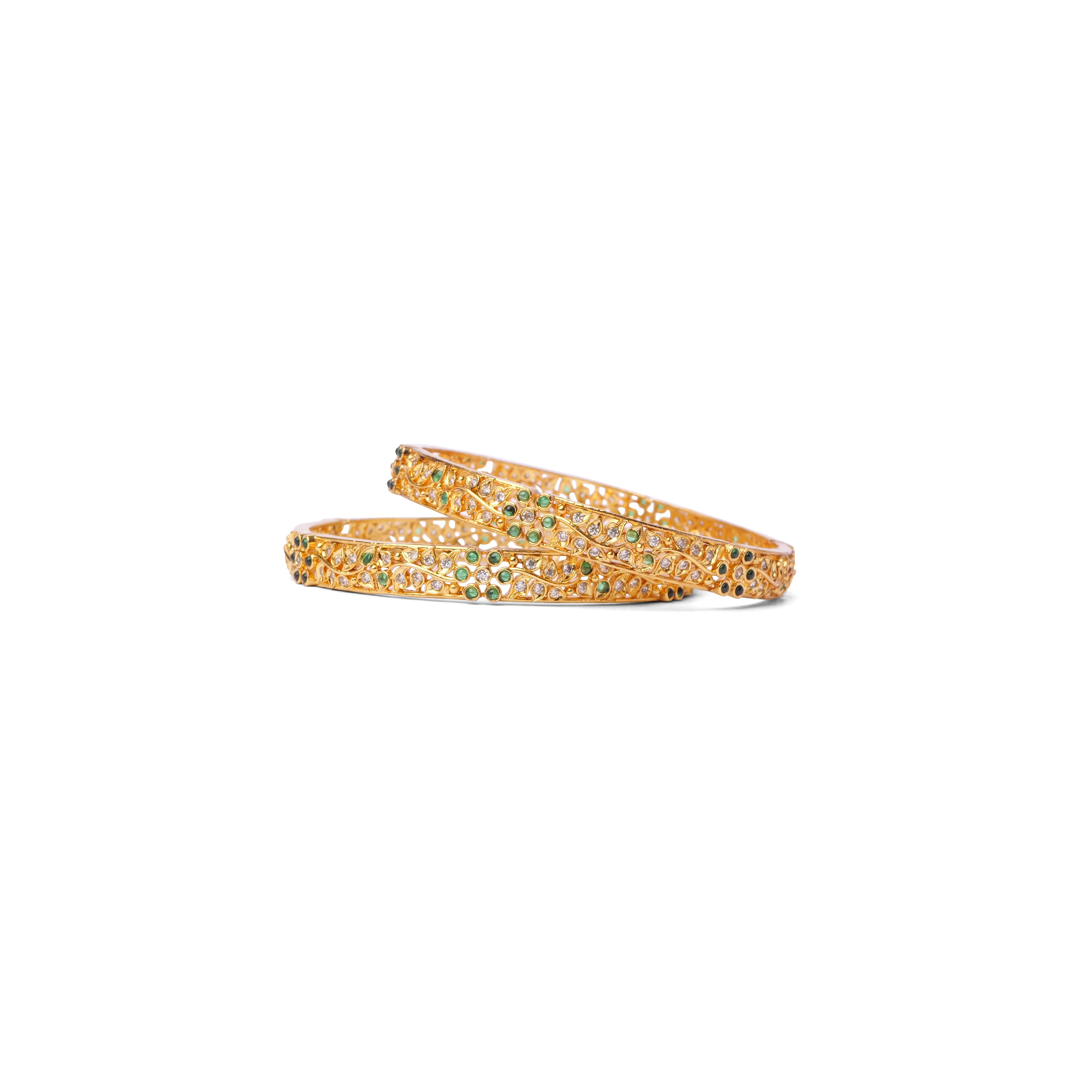 Floral Cubic Zirconia Bangles in Green