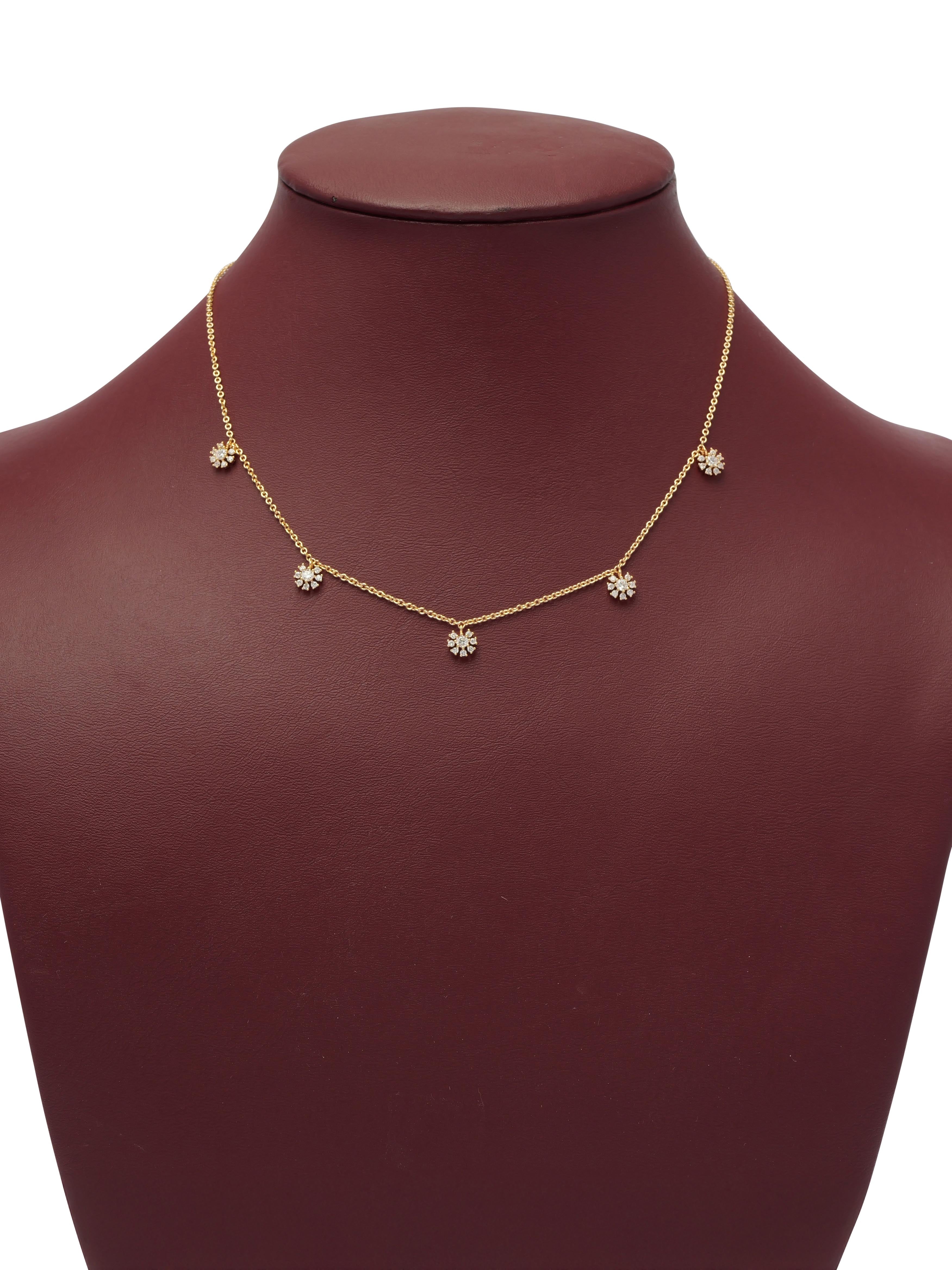 Floral Drop Cubic Zirconia Necklace in Gold