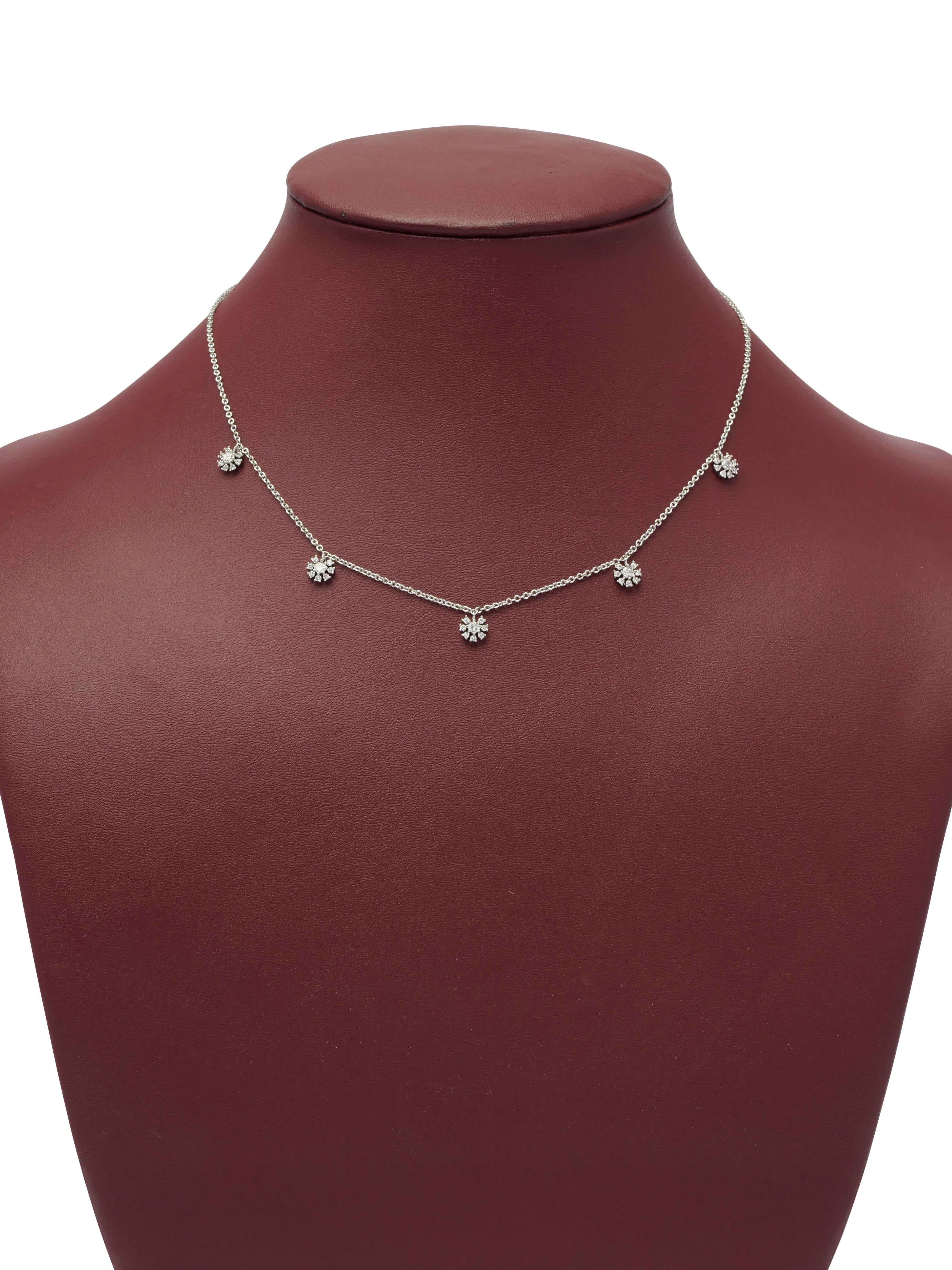 Floral Drop Cubic Zirconia Necklace in Rhodium