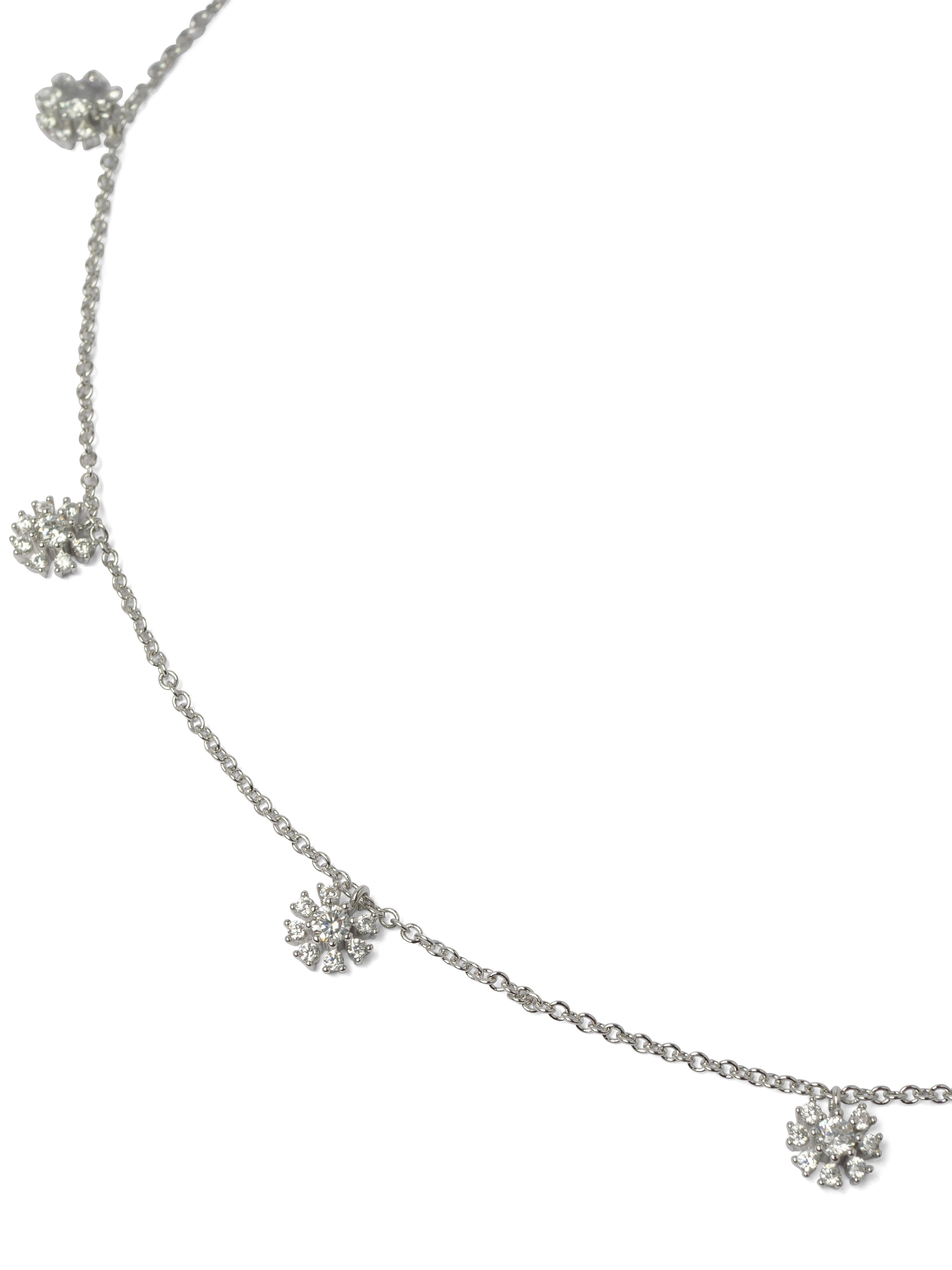 Floral Drop Cubic Zirconia Necklace in Rhodium