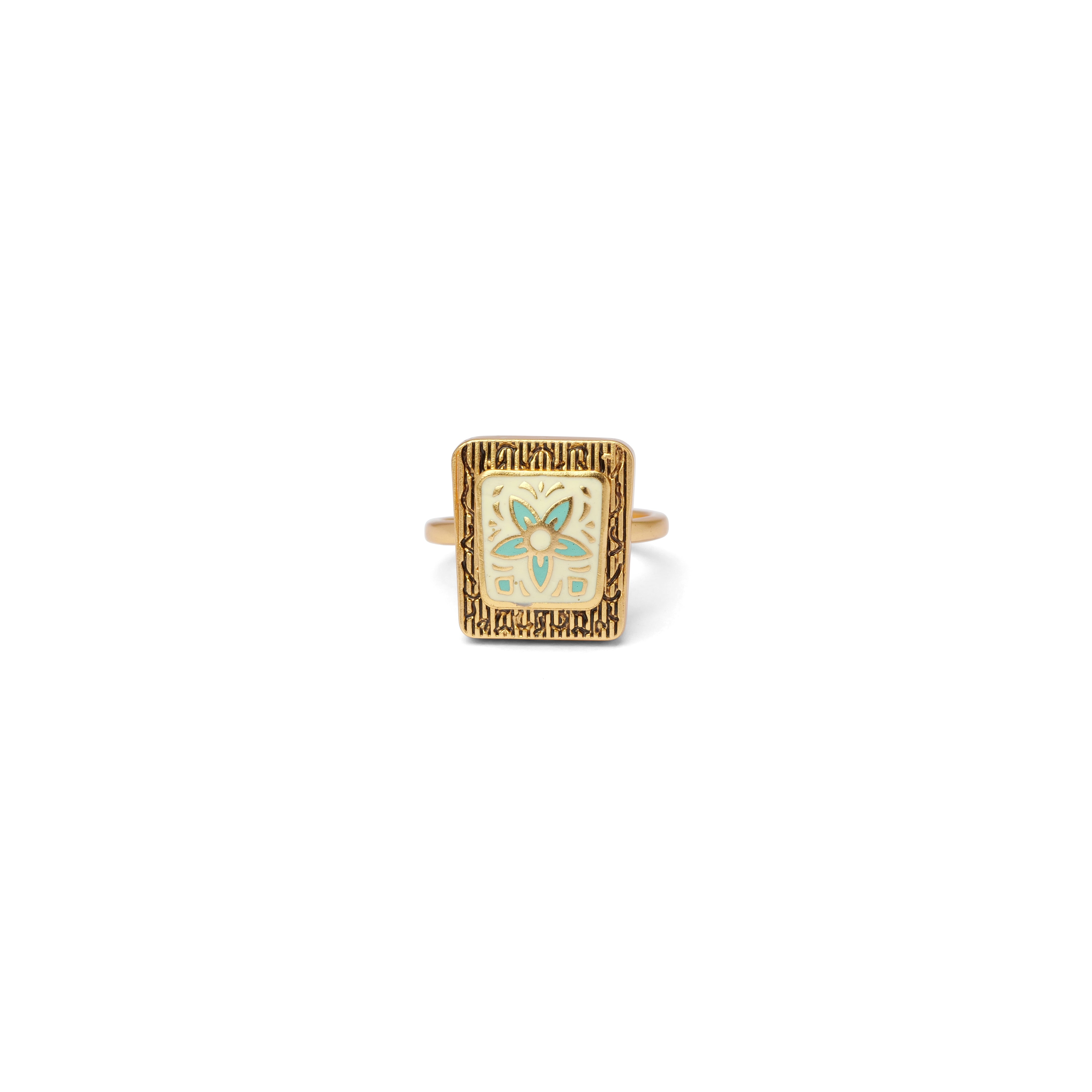 Floral Meenakari Ring in Aqua and Gold