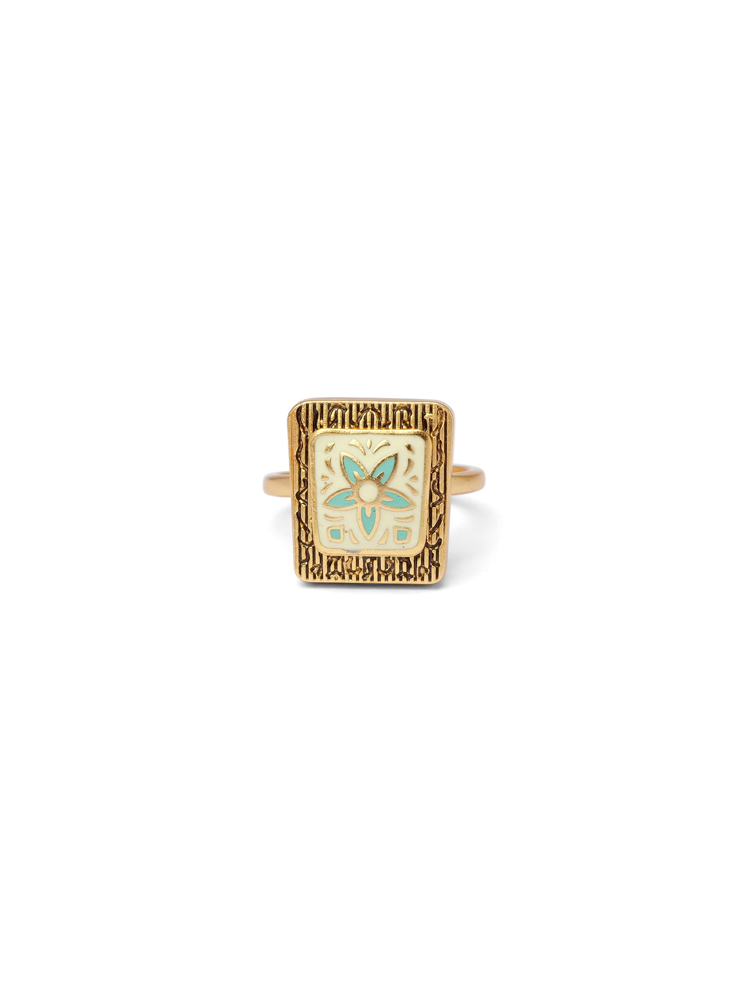 Floral Meenakari Ring in Aqua and Gold