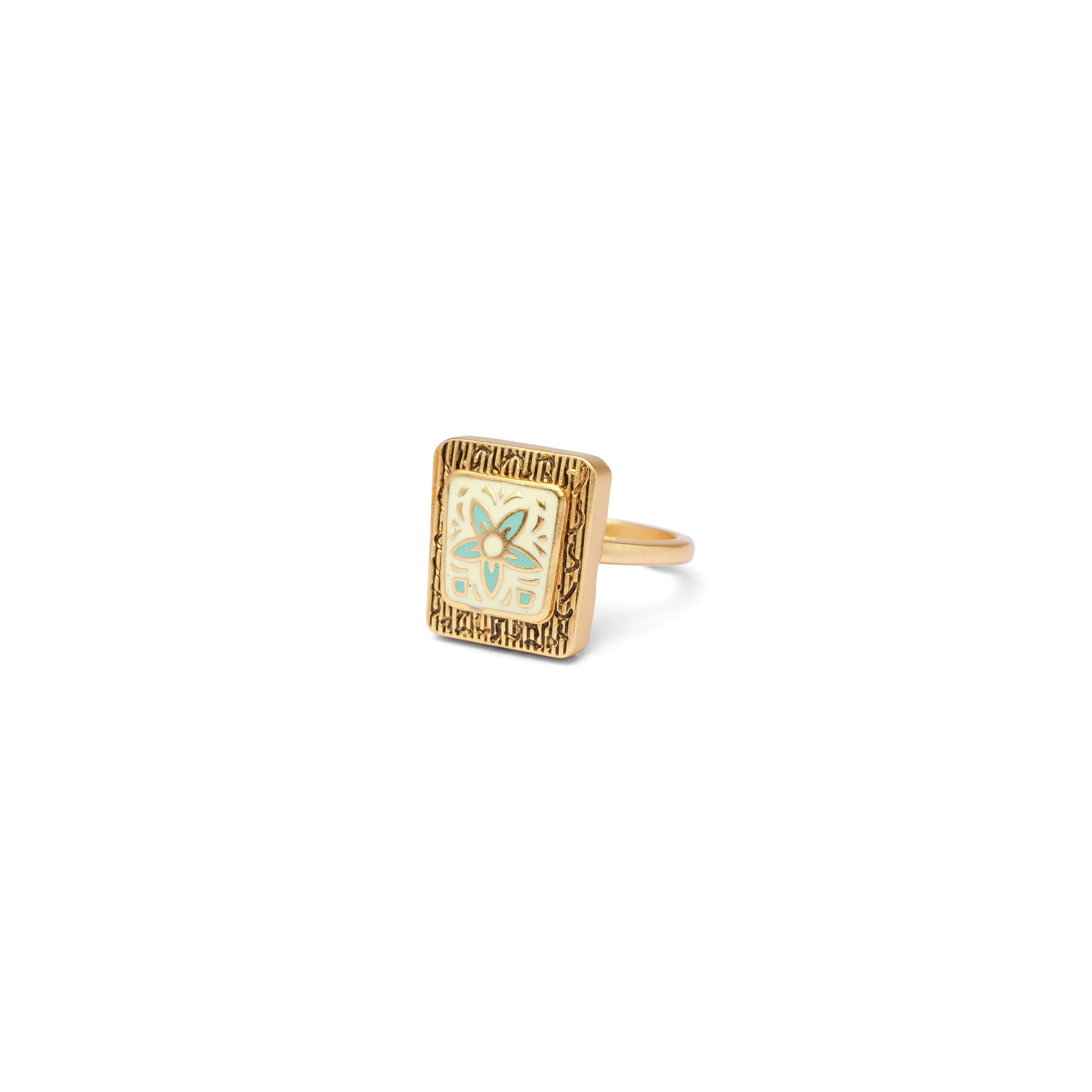 Floral Meenakari Ring in Aqua and Gold