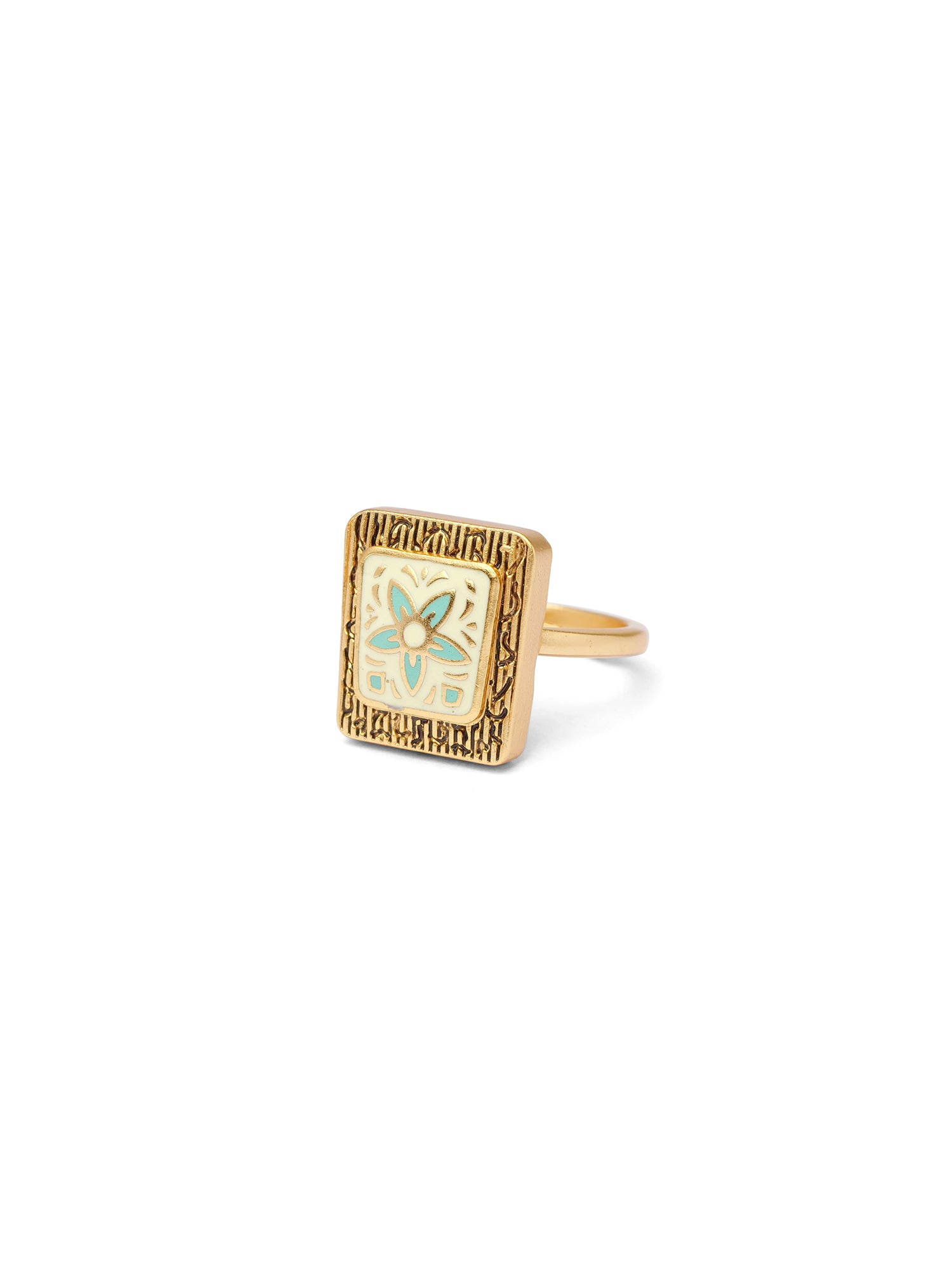 Floral Meenakari Ring in Aqua and Gold