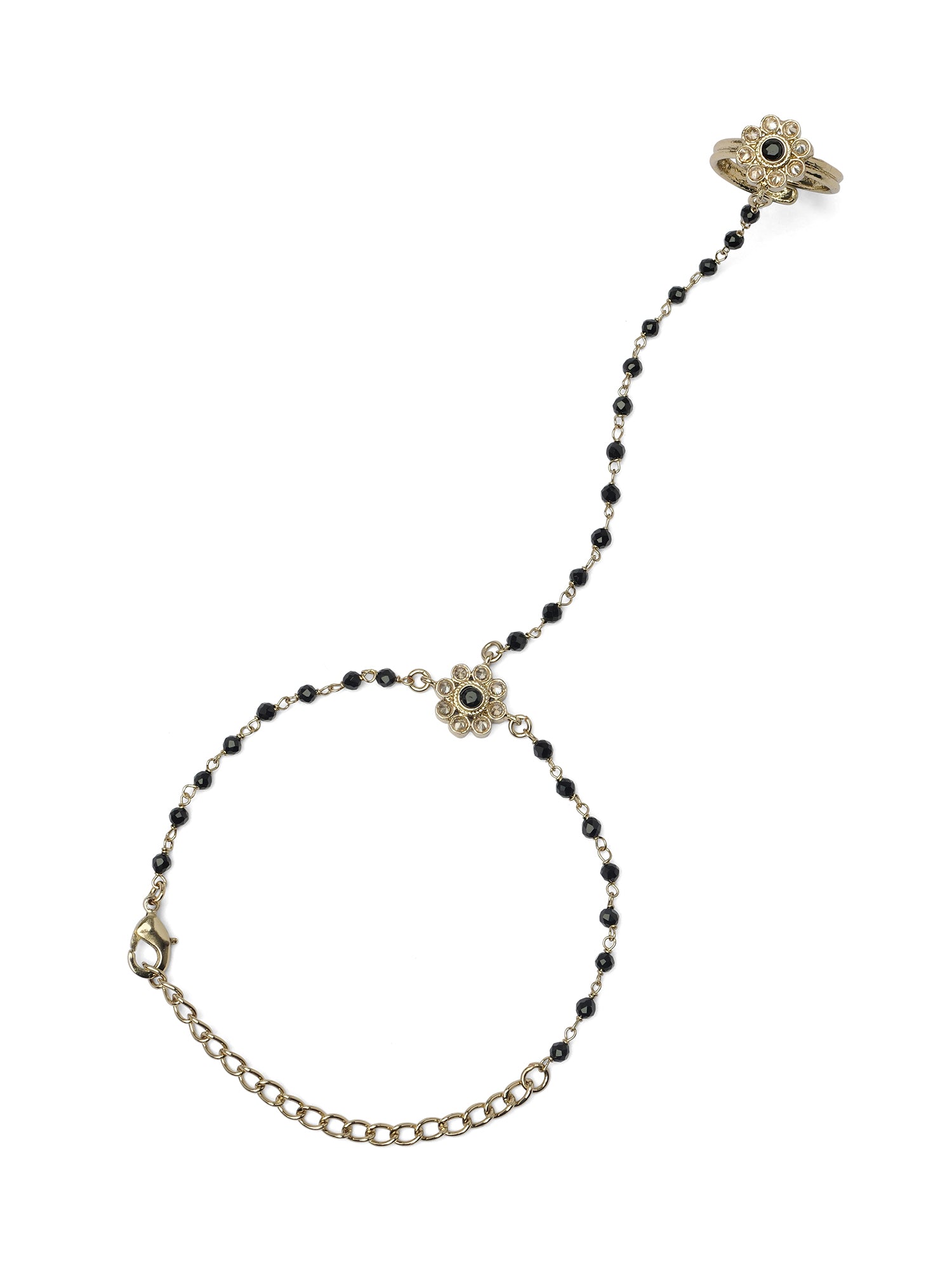 Forever Floral Hand Chain in Black and Antique Gold