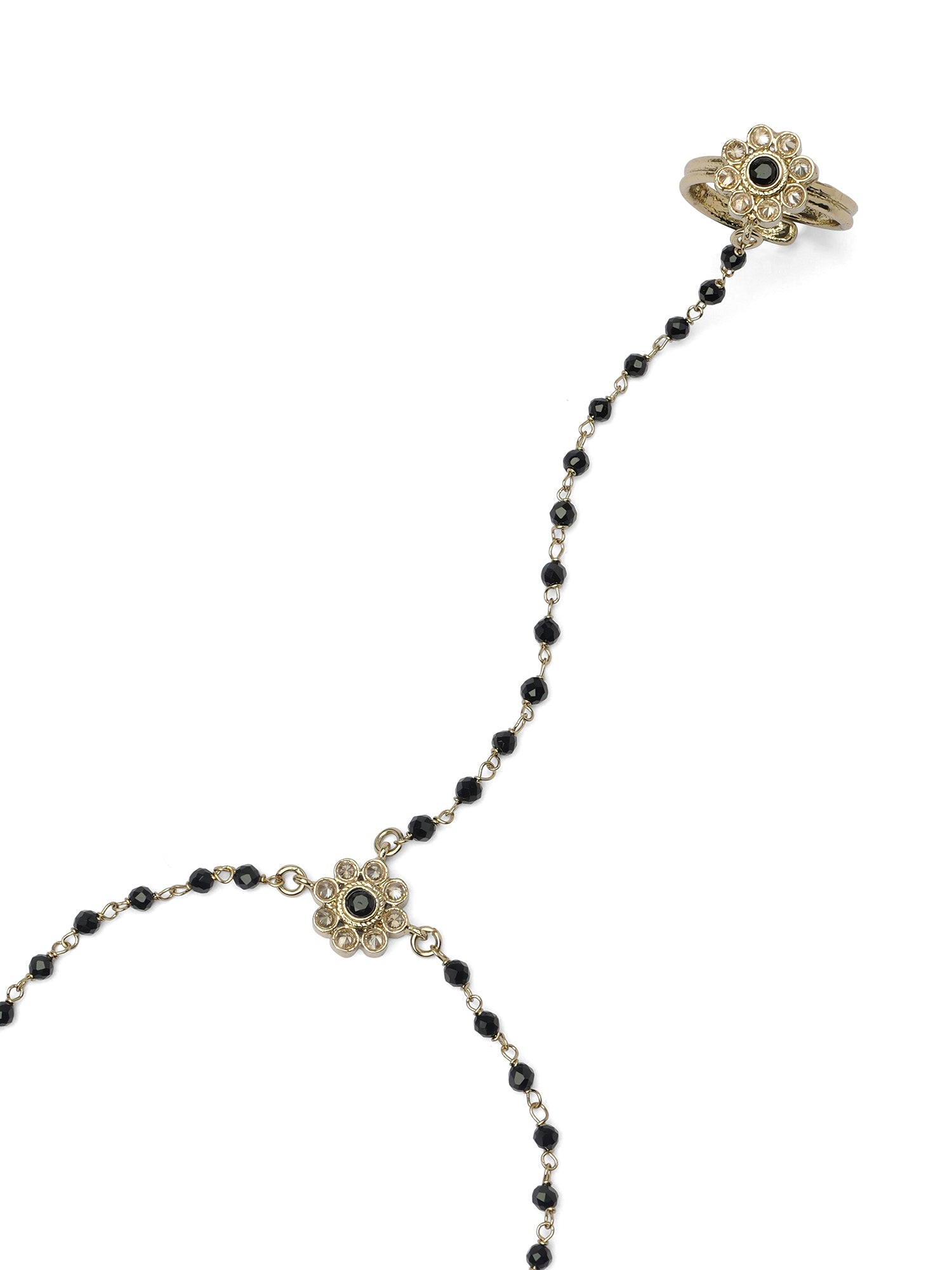 Forever Floral Hand Chain in Black and Antique Gold