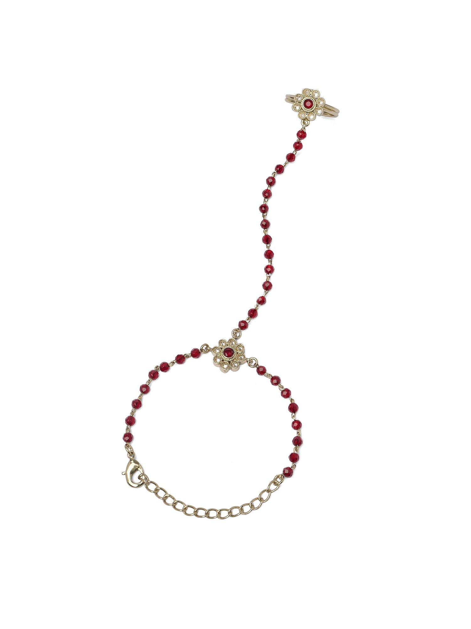 Forever Floral Hand Chain in Maroon and Antique Gold