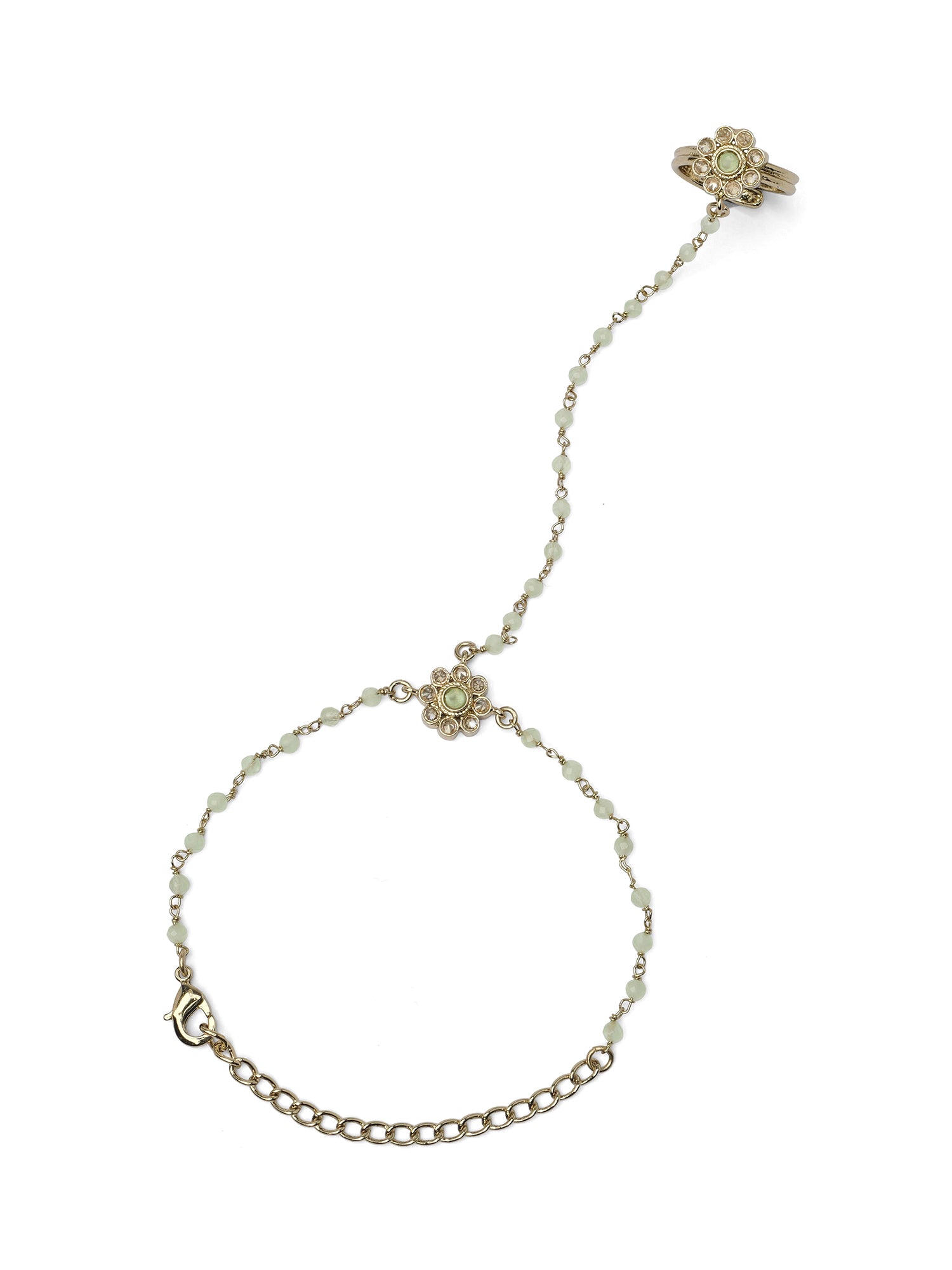 Forever Floral Hand Chain in Mint and Antique Gold