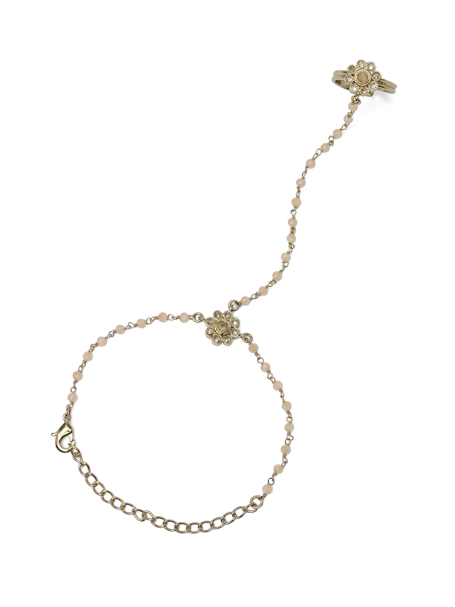 Forever Floral Hand Chain in Peach and Antique Gold