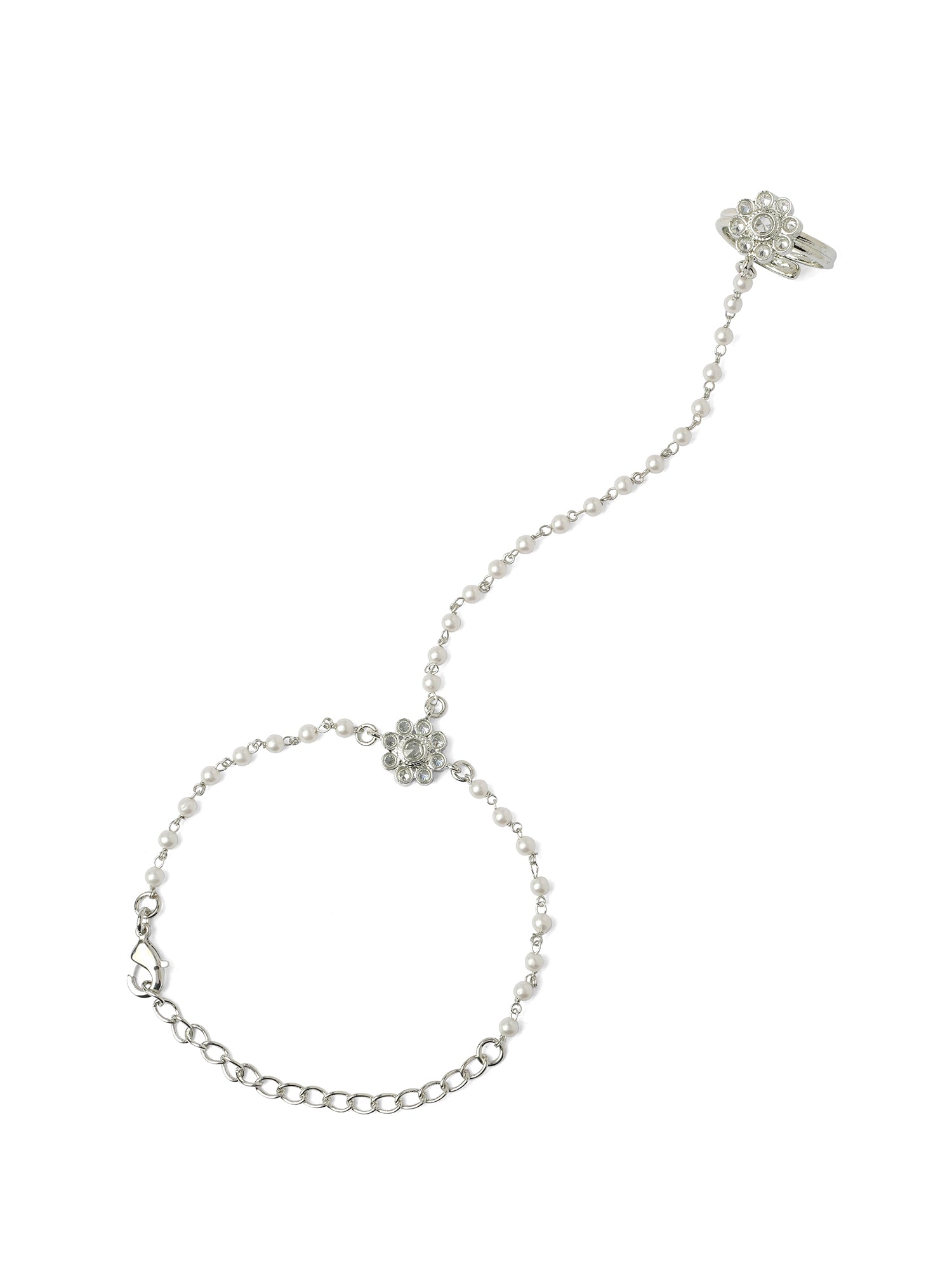 Forever Floral Hand Chain in Pearl and Rhodium