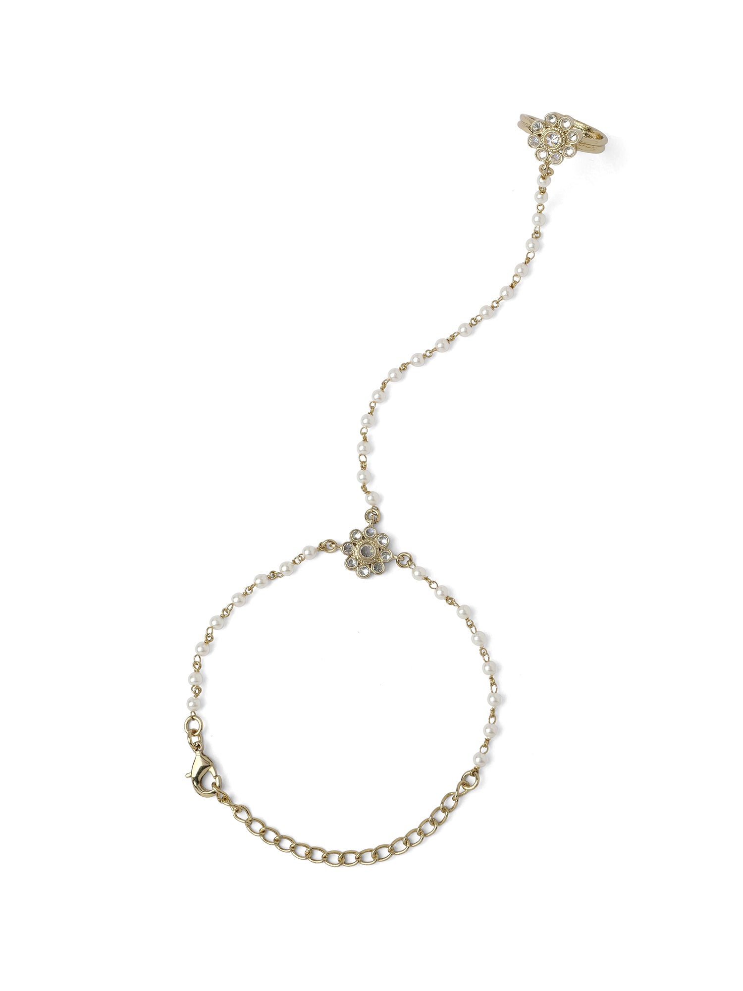 Forever Floral Hand Chain in Pearl in White
