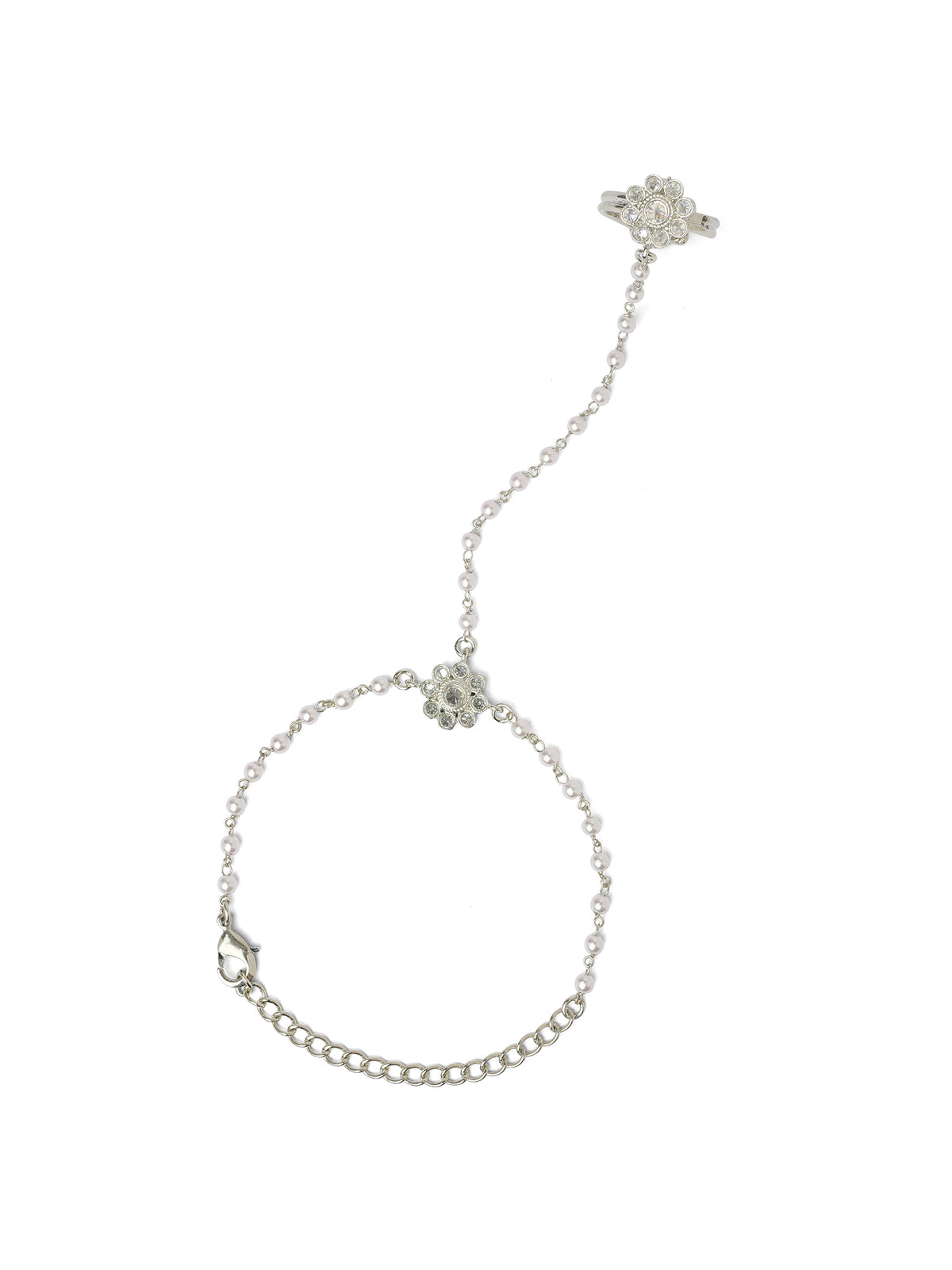 Forever Floral Hand Chain in Pearl and Rhodium