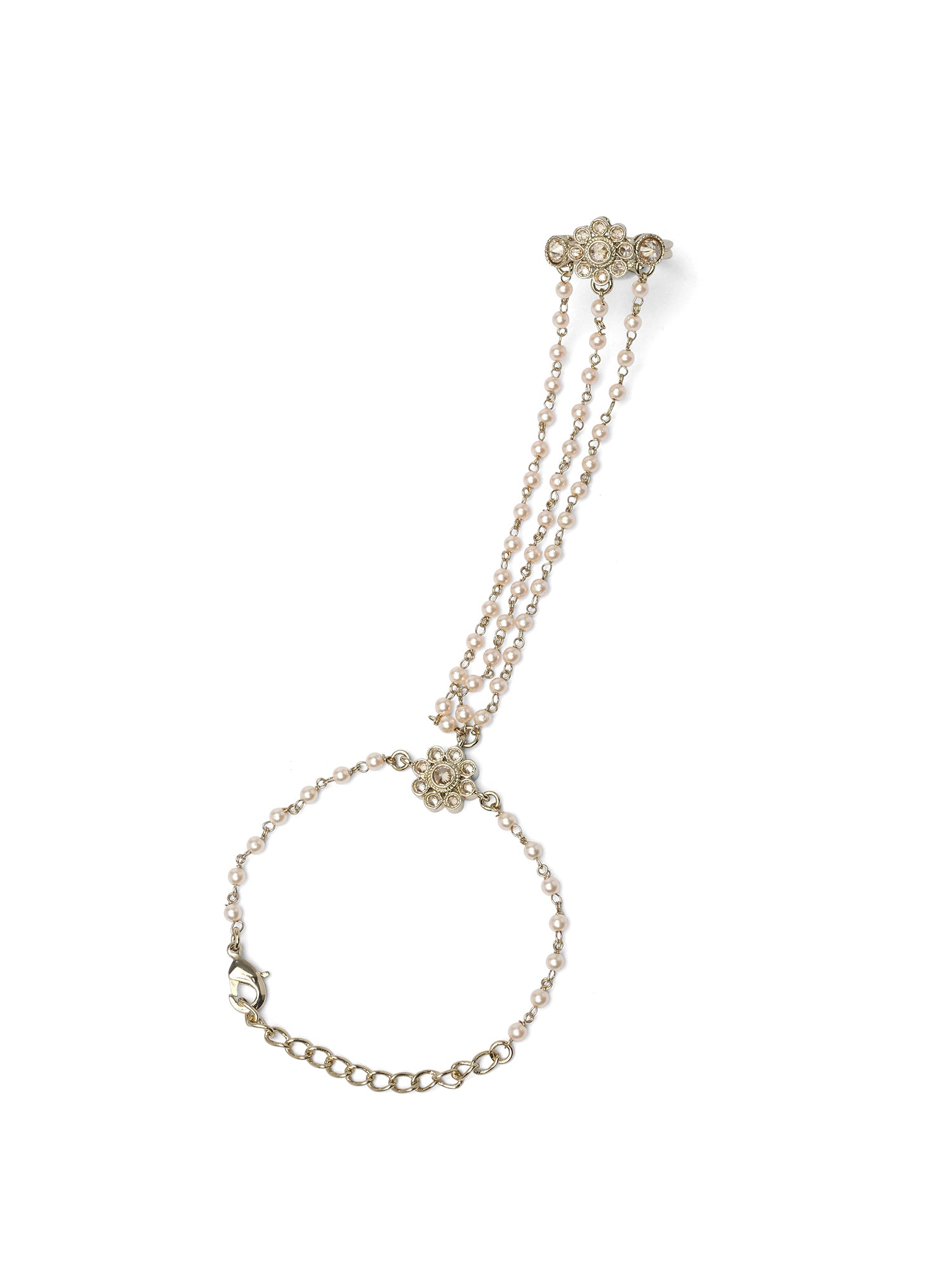 Forever Floral Triple Hand Chain in Pearl and Champagne