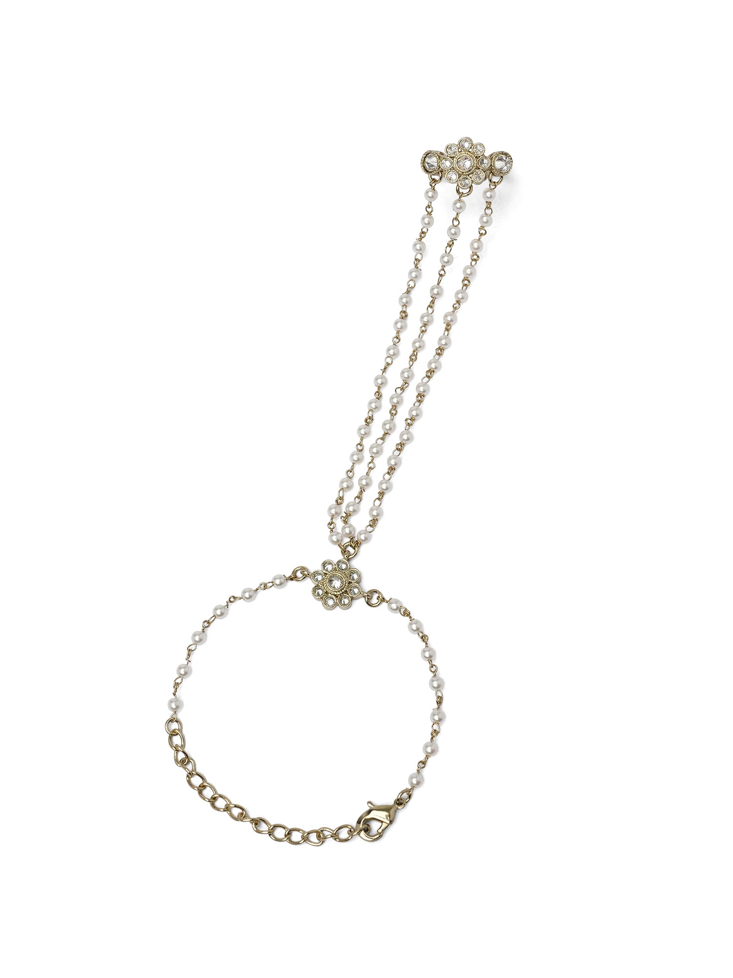 Forever Floral Triple Hand Chain in White and Antique Gold
