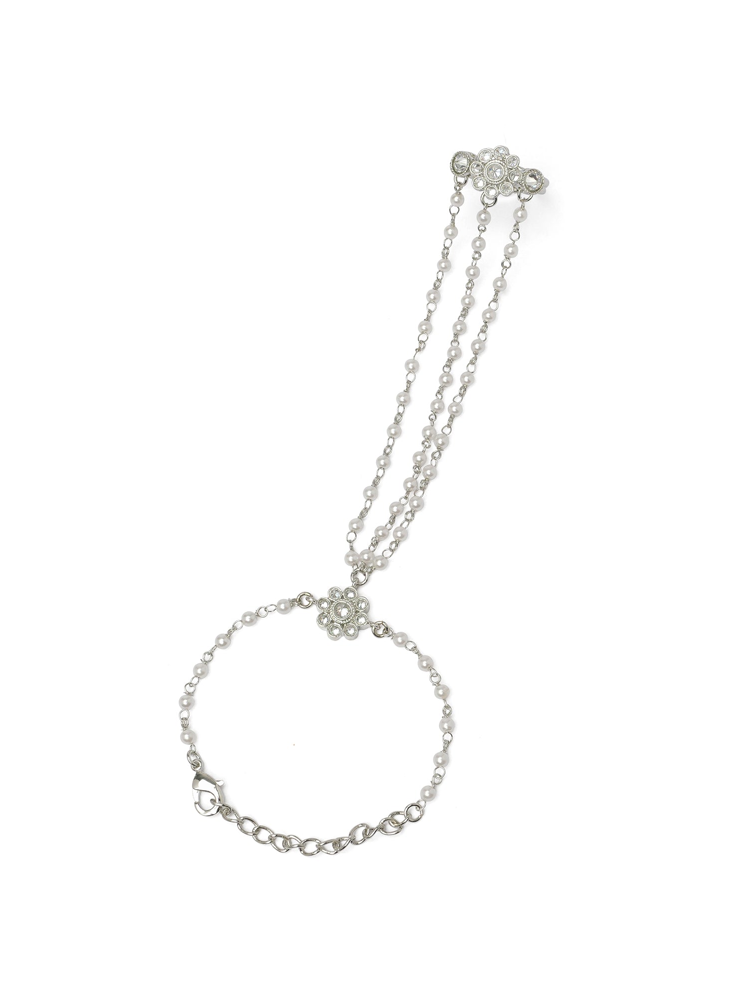 Forever Floral Triple Hand Chain in White and Rhodium