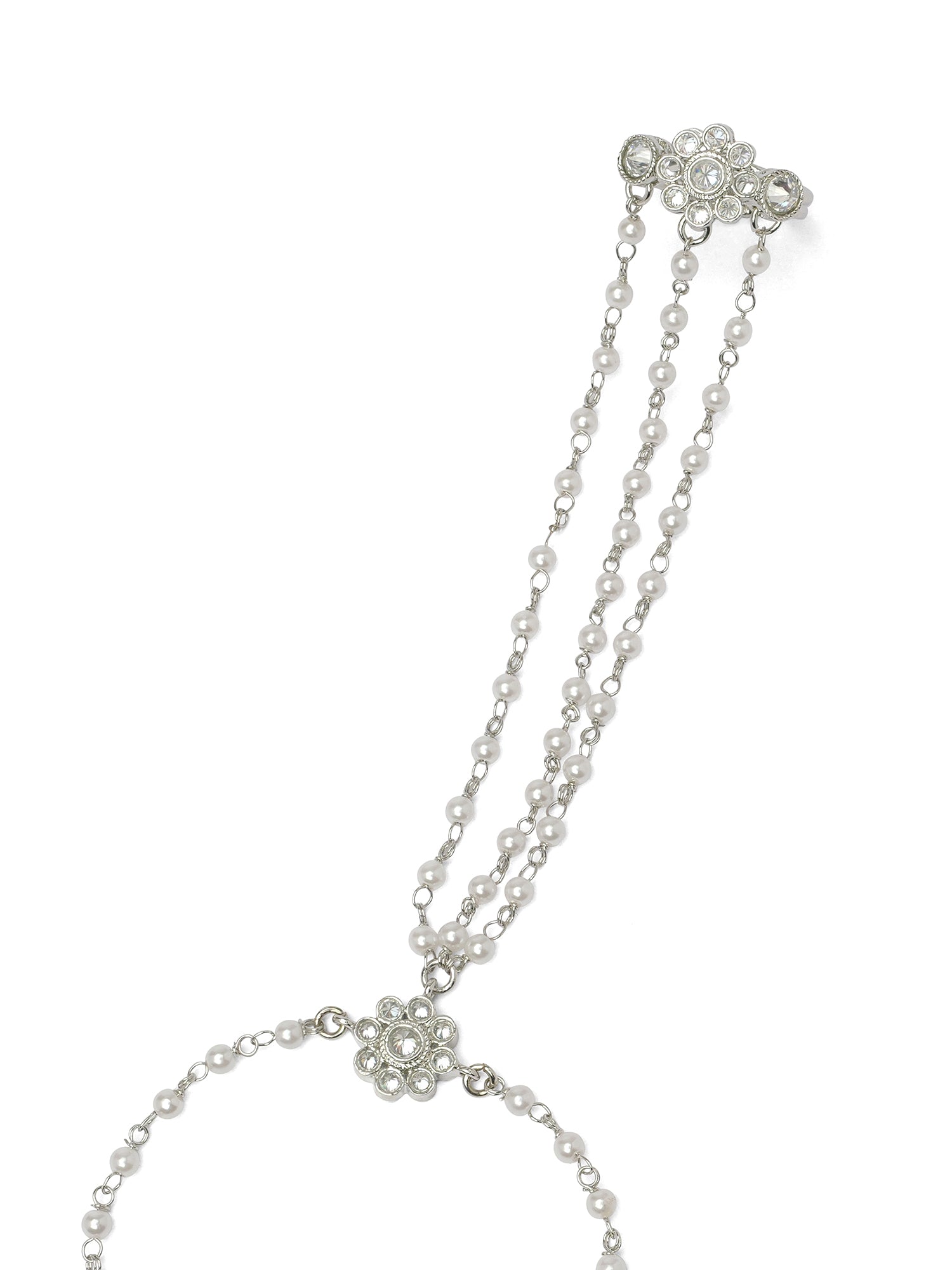 Forever Floral Triple Hand Chain in White and Rhodium
