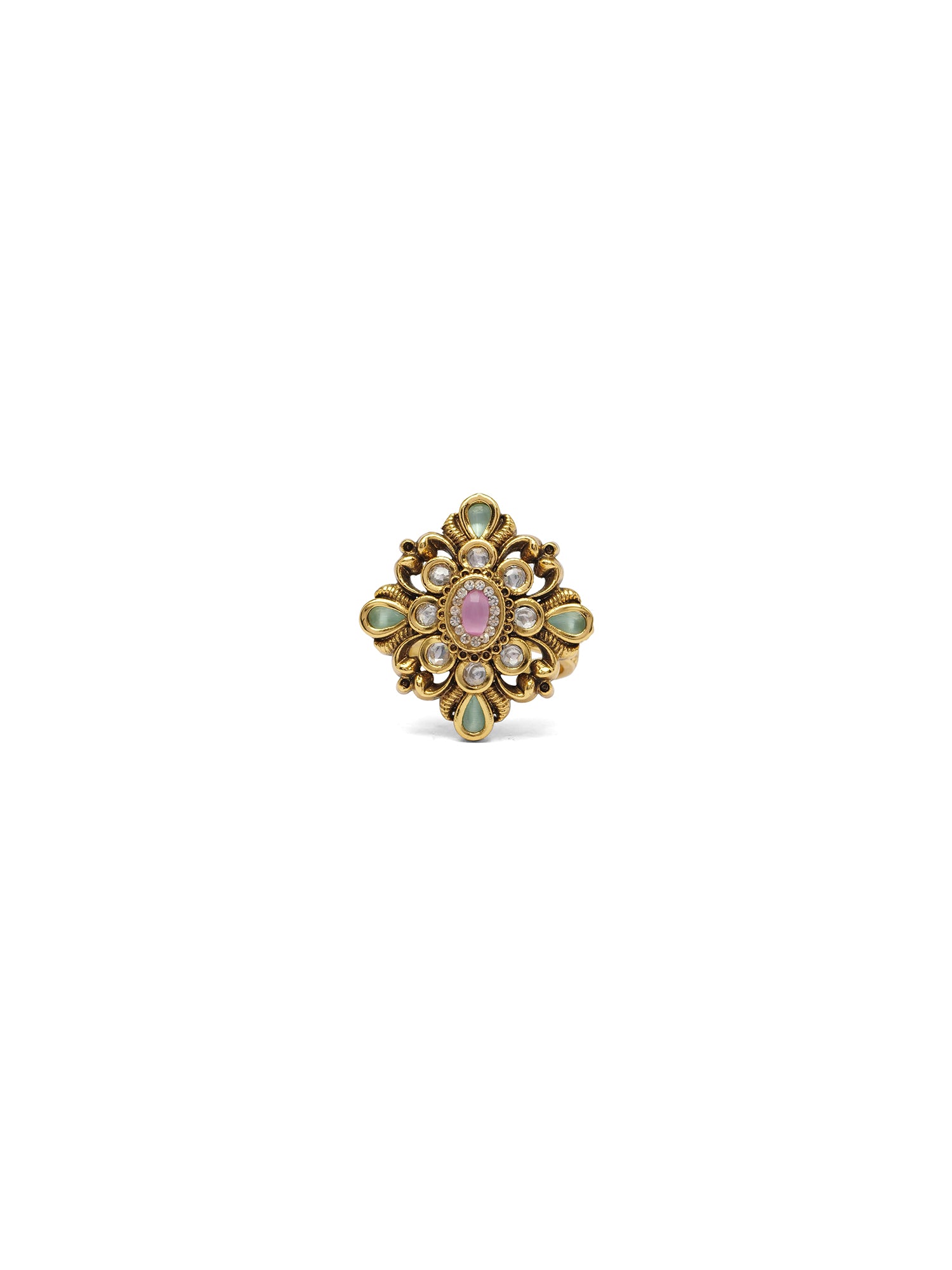 Gayatri Kundan Ring in Pink and Mint
