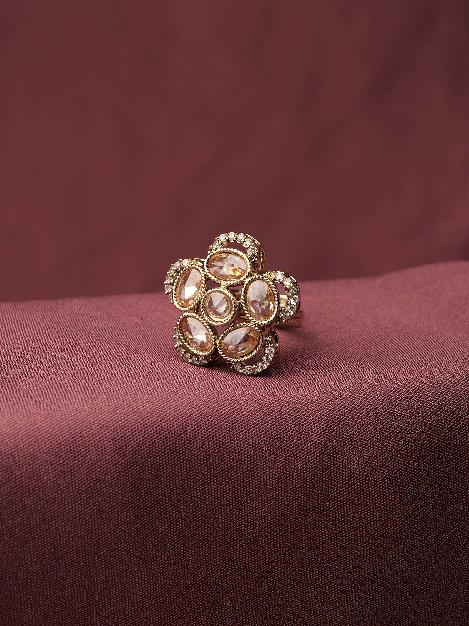Giana Floral Ring in Champagne and Antique Gold