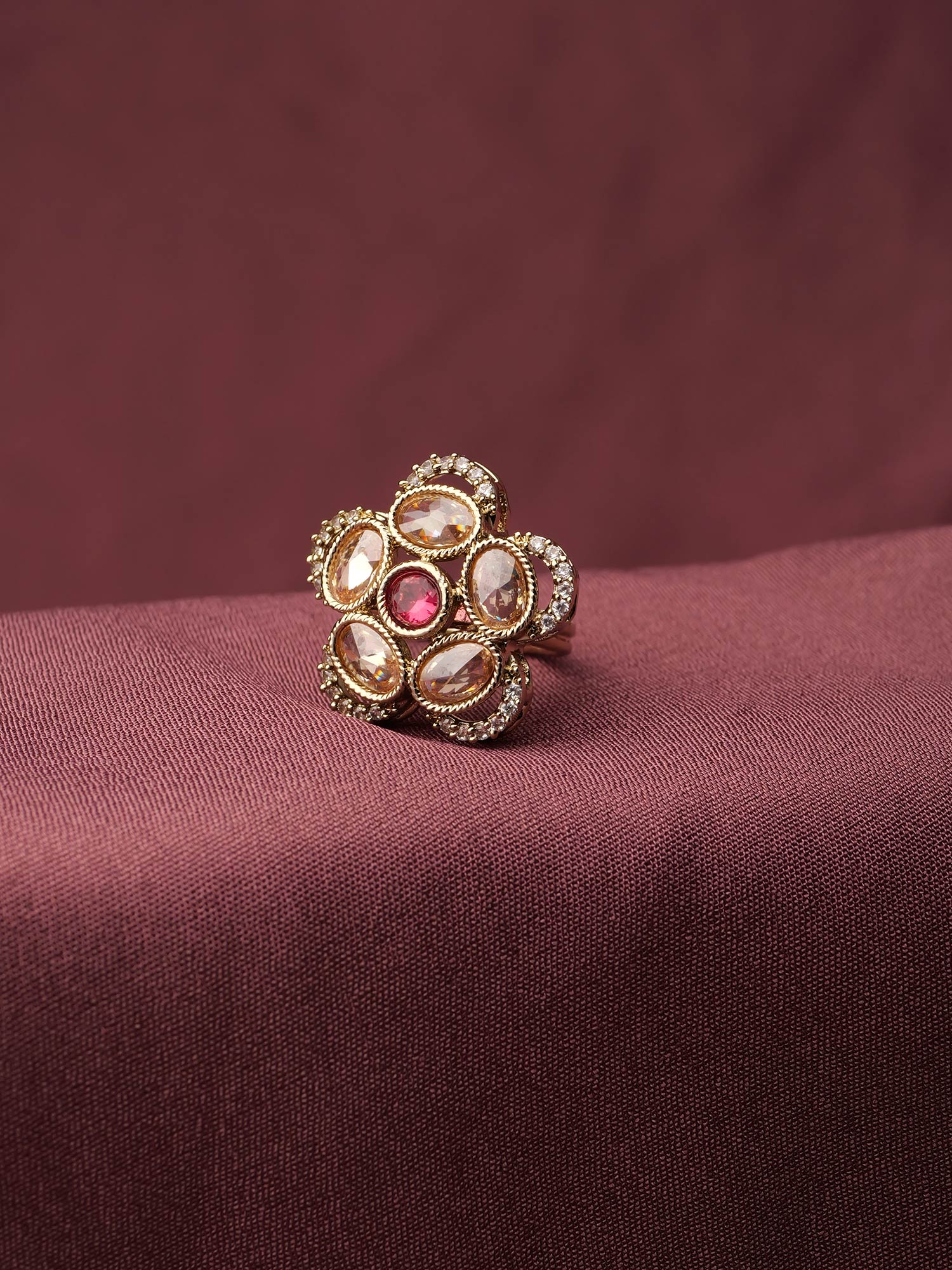 Giana Floral Ring in Hot Pink and Antique Gold