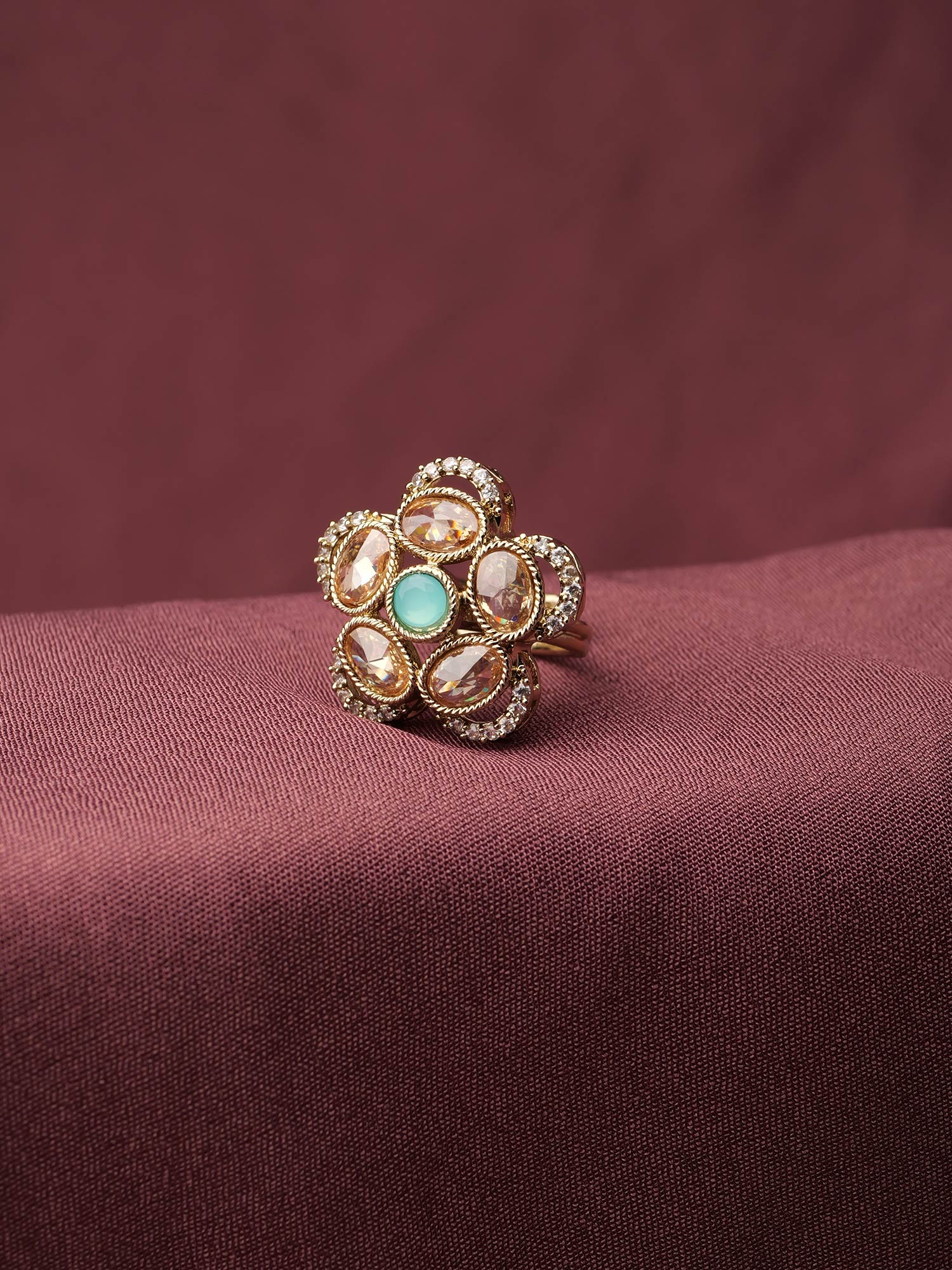 Giana Floral Ring in Light Blue and Antique Gold