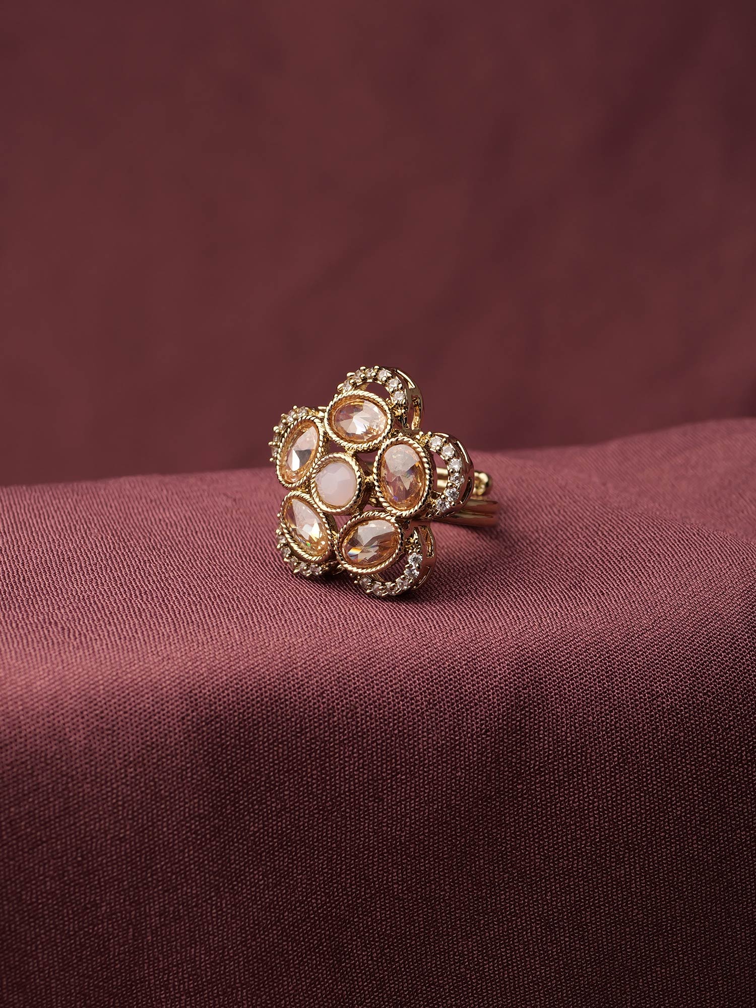 Giana Floral Ring in Light Pink and Antique Gold