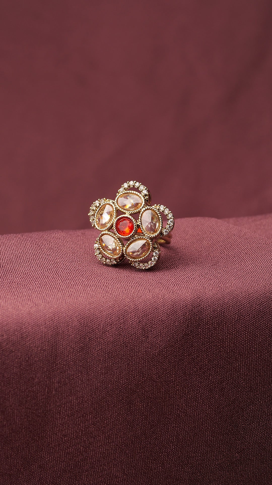 Giana Floral Ring in Red and Antique Gold