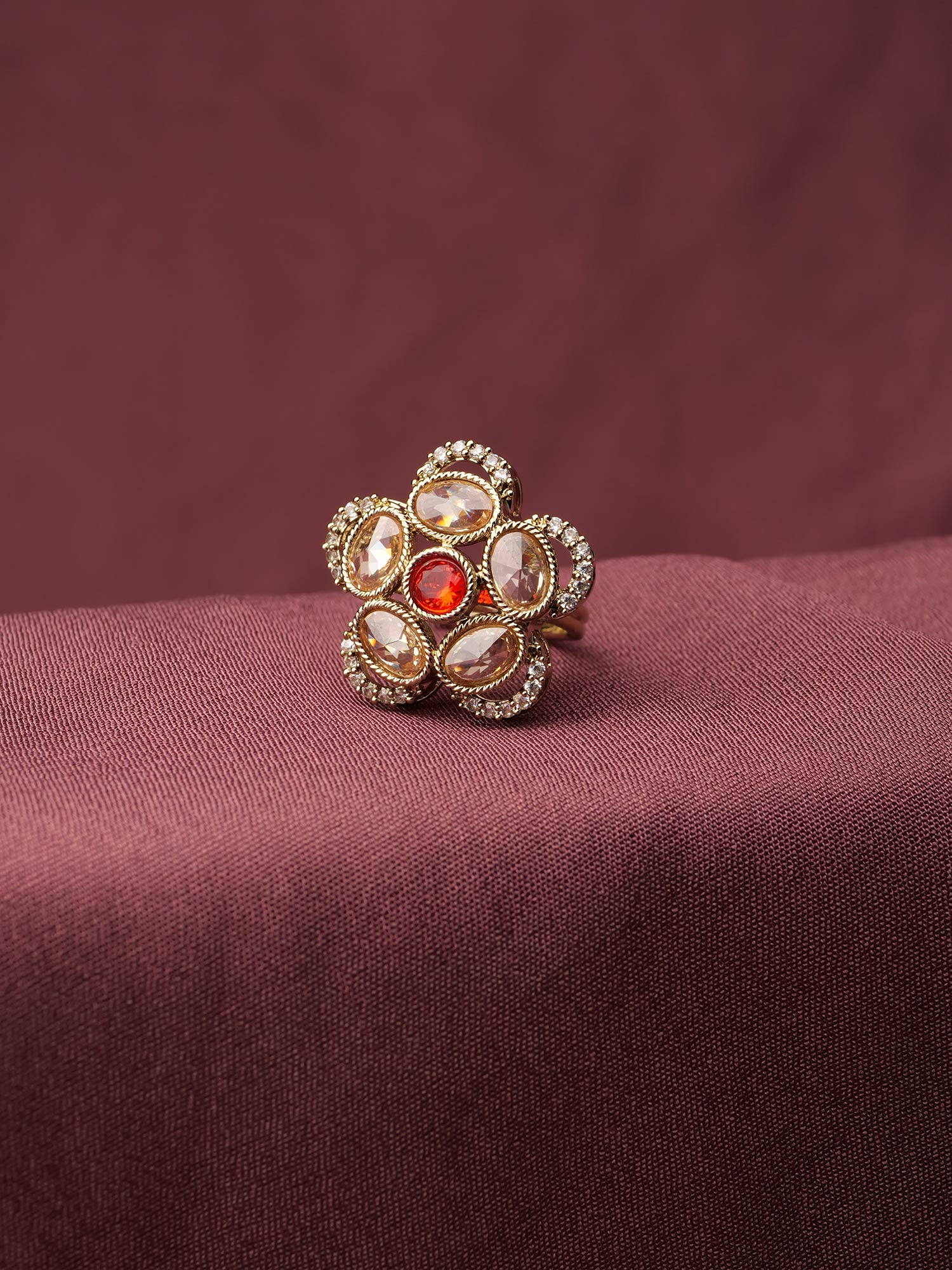 Giana Floral Ring in Red and Antique Gold