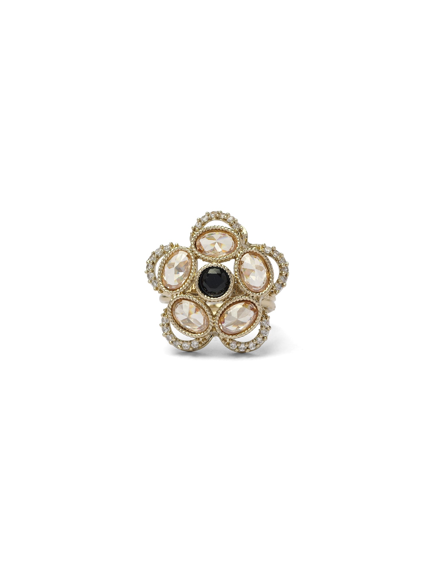 Giana Floral Ring in Black and Antique Gold