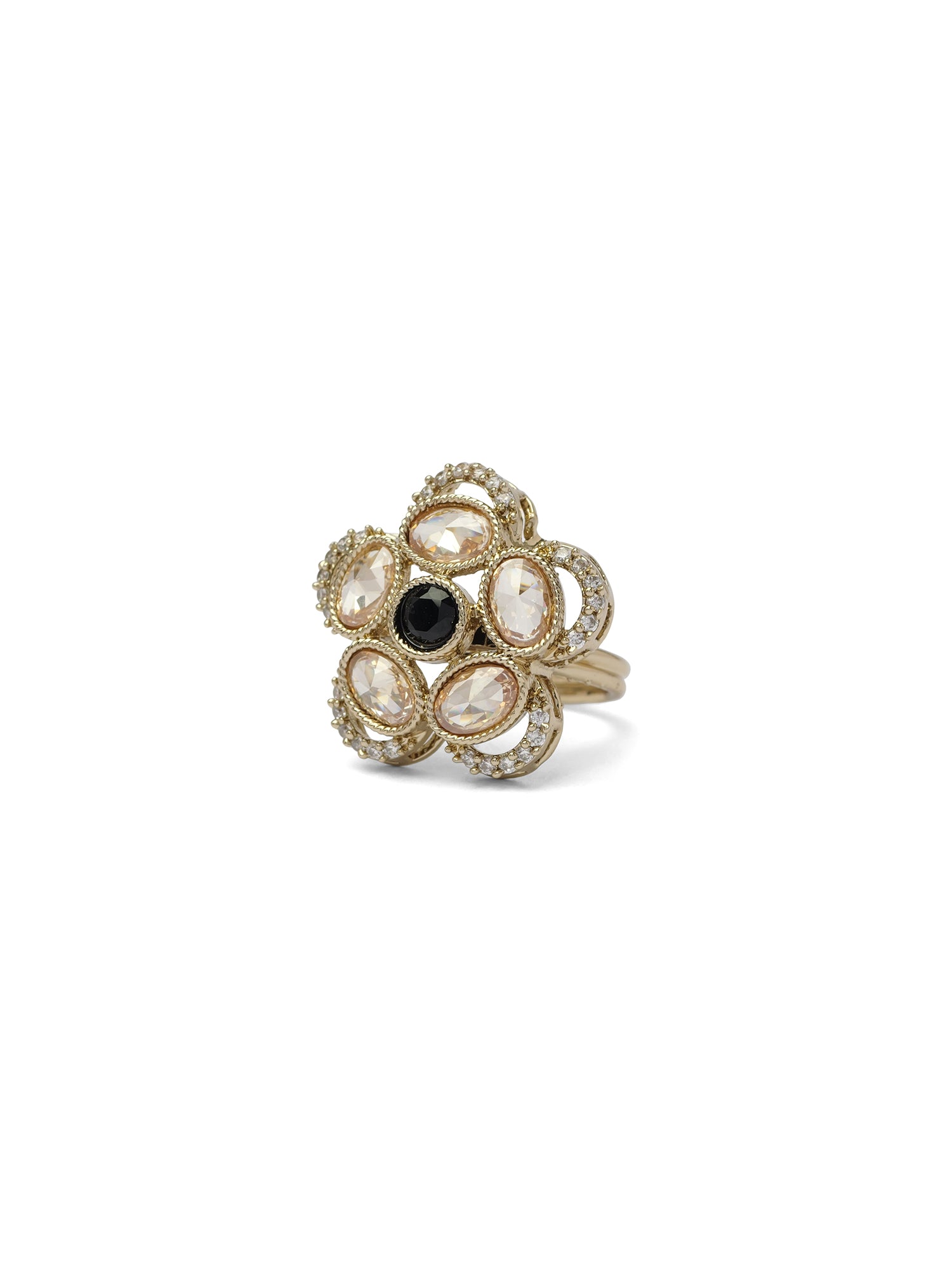 Giana Floral Ring in Black and Antique Gold