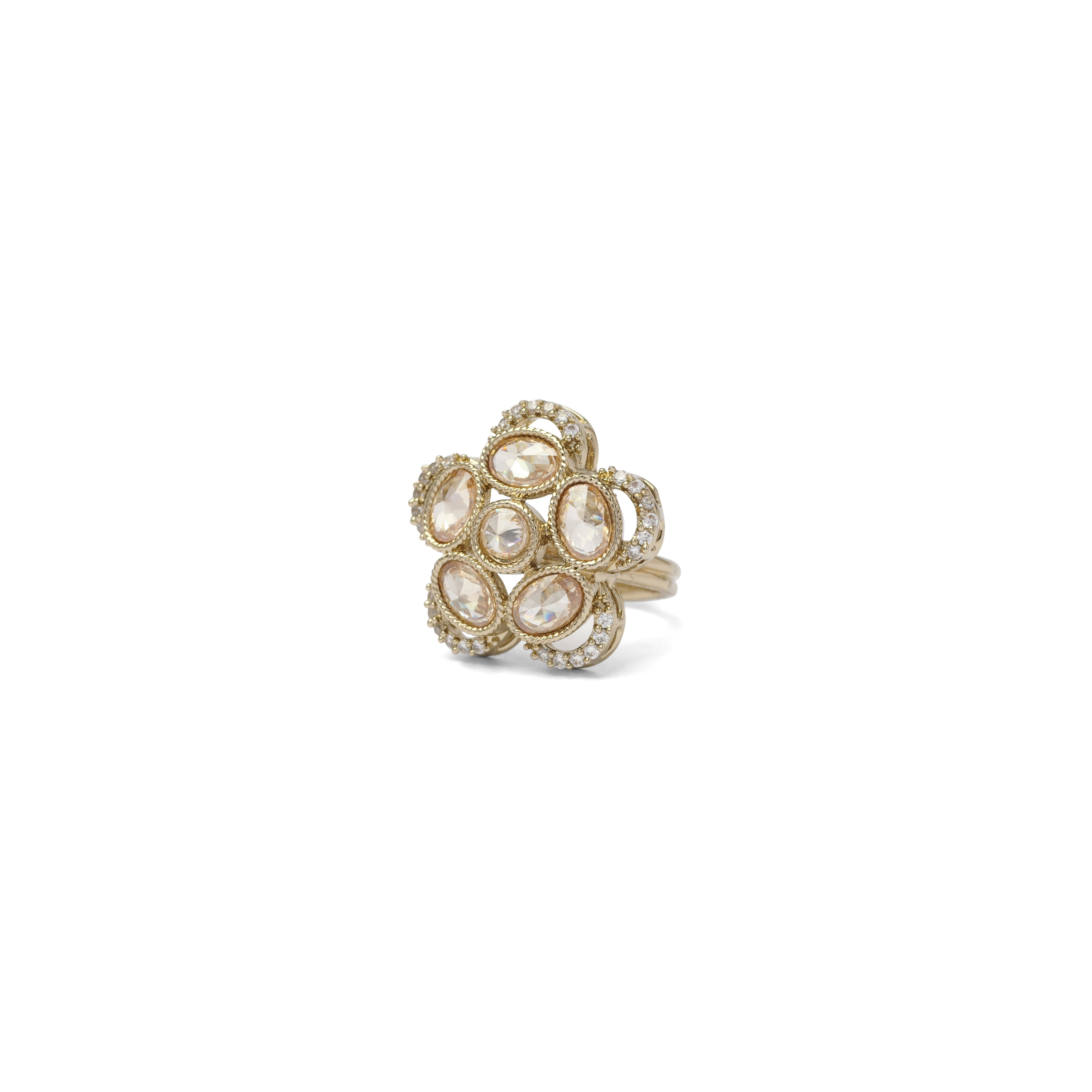 Giana Floral Ring in Champagne and Antique Gold 