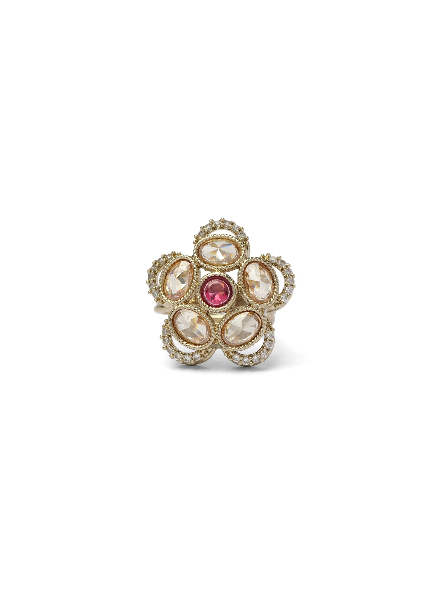 Giana Floral Ring in Hot Pink and Antique Gold