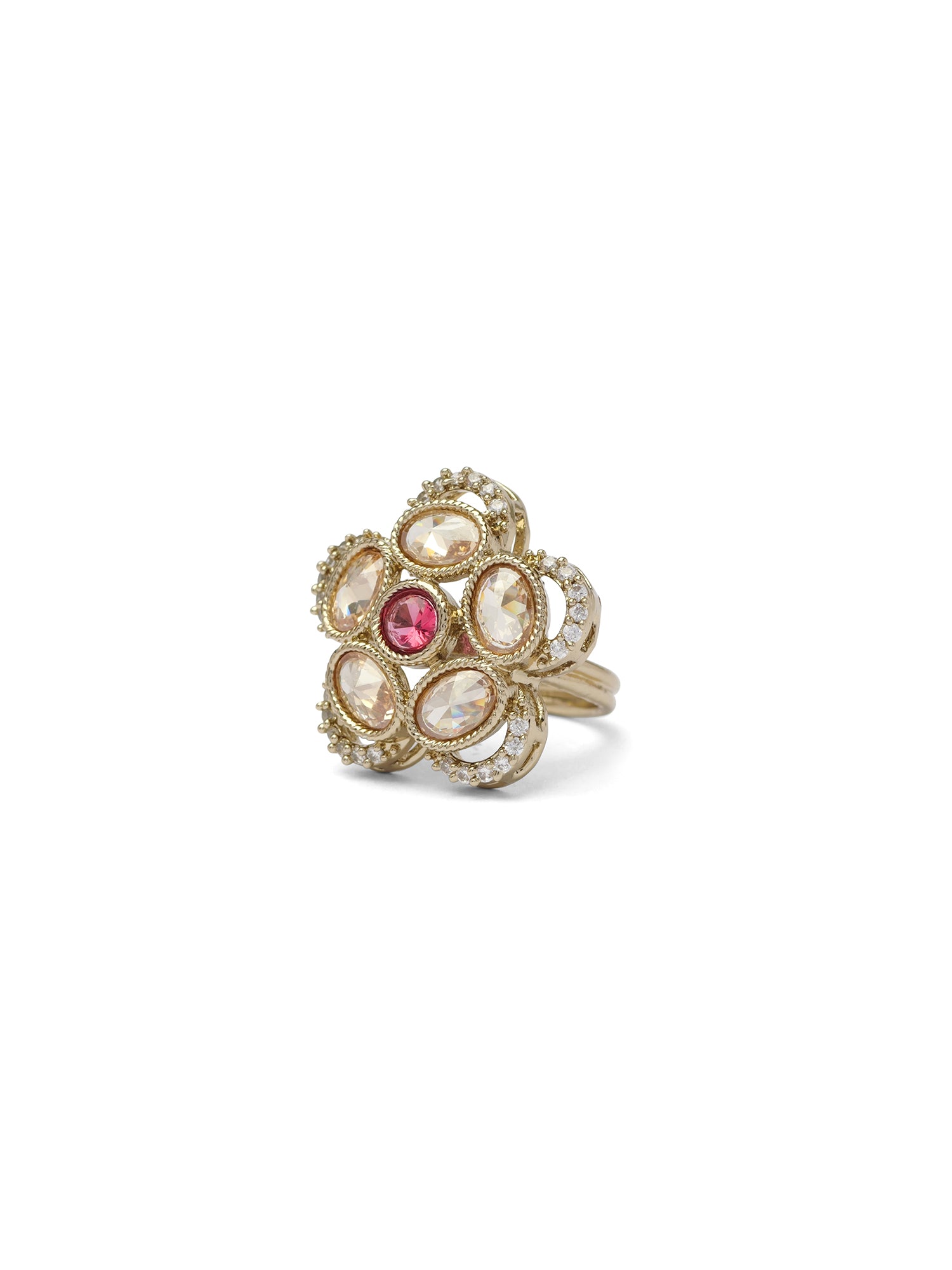 Giana Floral Ring in Hot Pink and Antique Gold