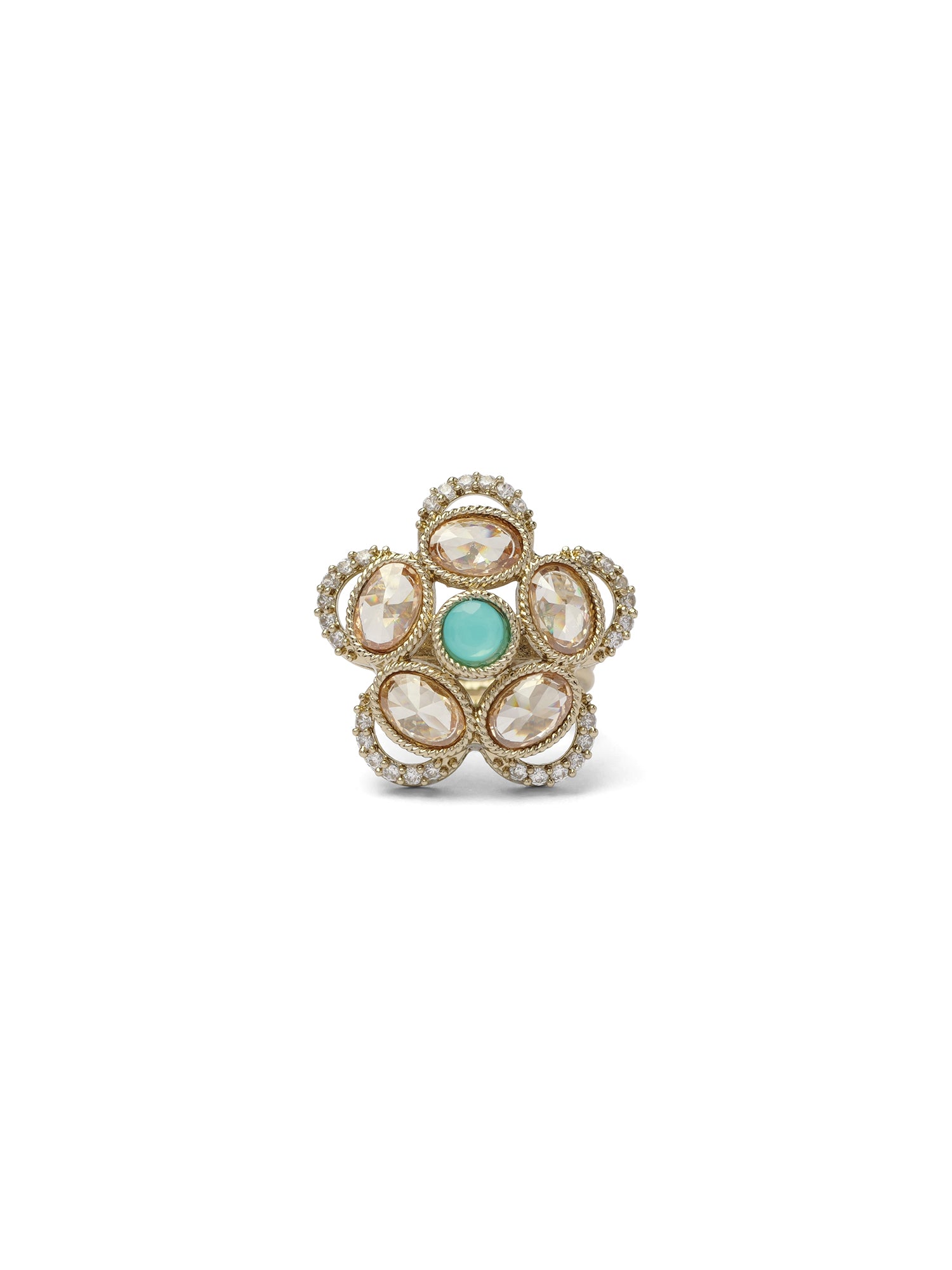 Giana Floral Ring in Light Blue and Antique Gold