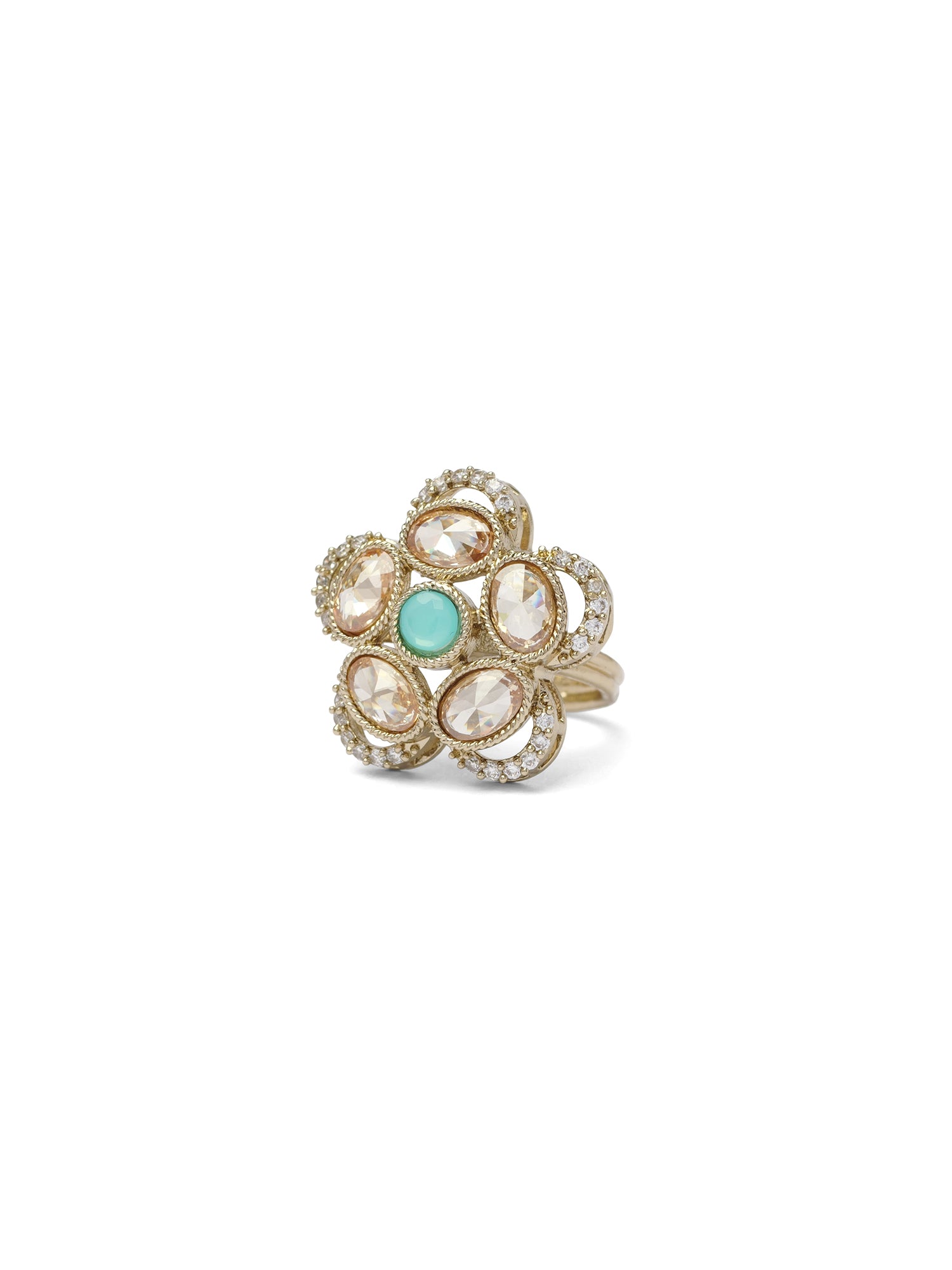 Giana Floral Ring in Light Blue and Antique Gold