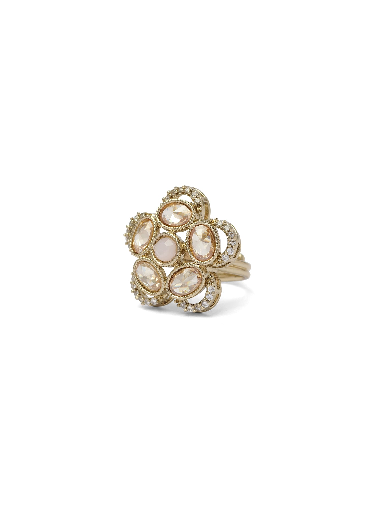 Giana Floral Ring in Light Pink and Antique Gold 