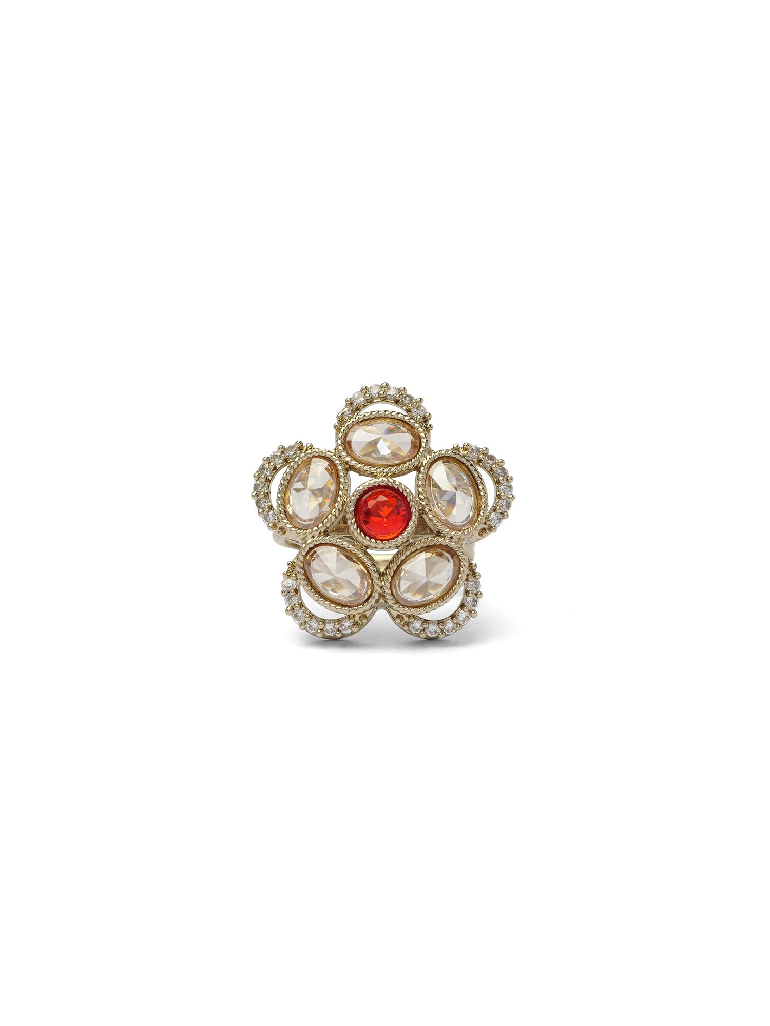 Giana Floral Ring in Red and Antique Gold