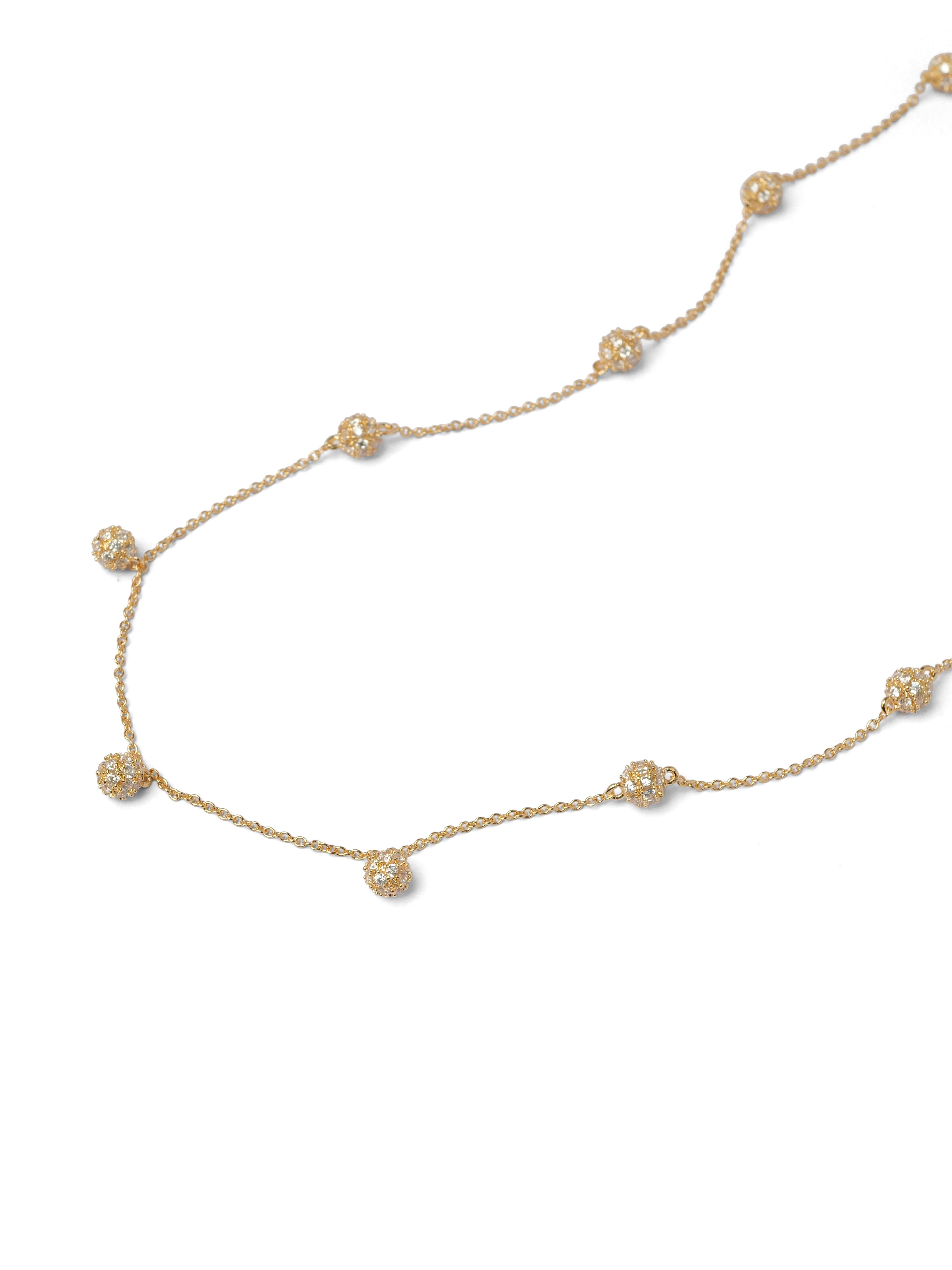 Gold Cubic Zirconia Ball Charm Necklace