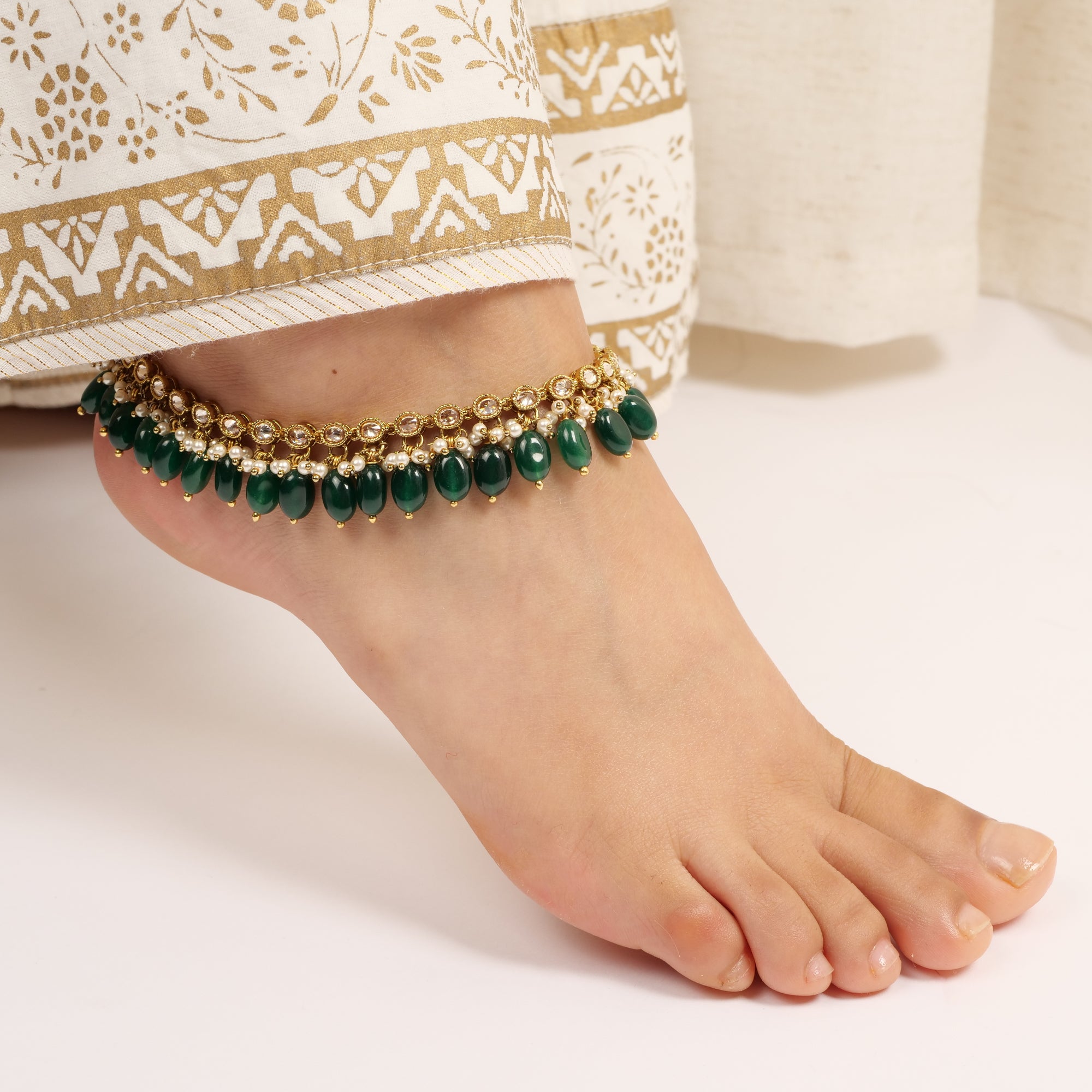 Green Oval Drop Anklet