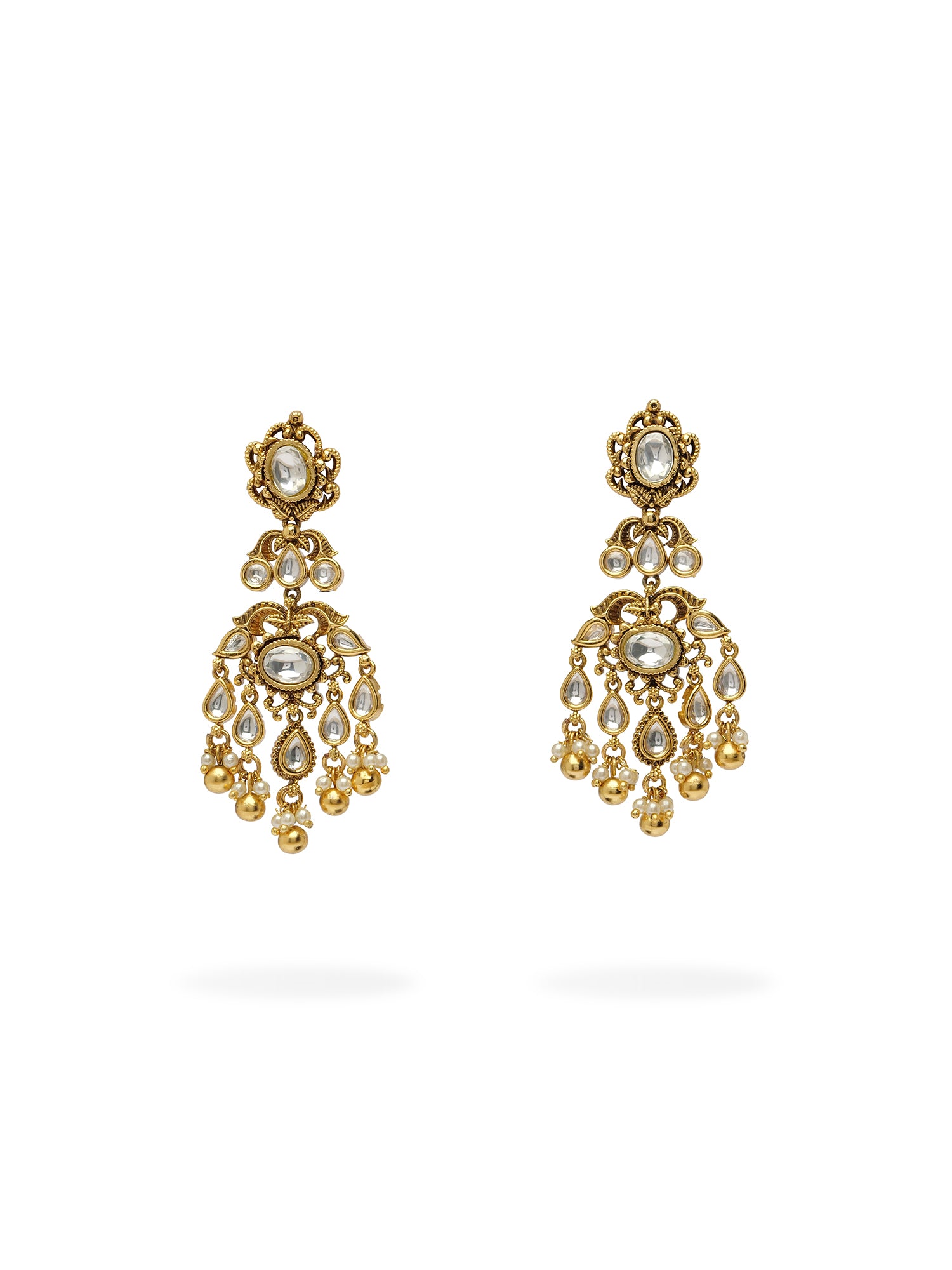 Gulnaar Kundan Long Earrings in White