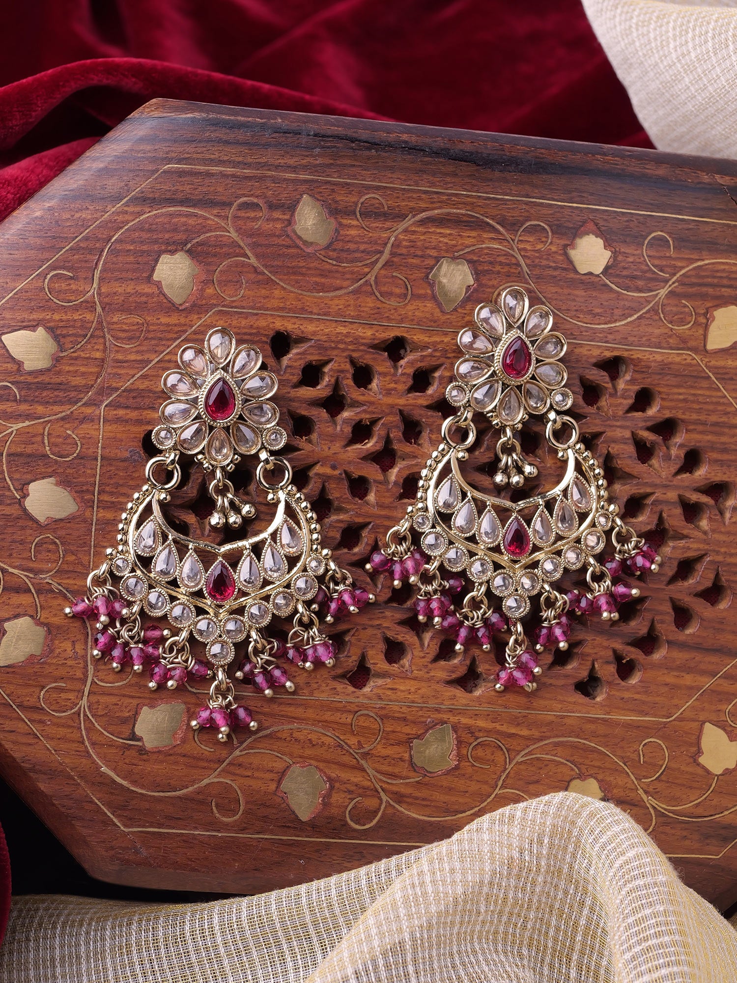 Gulnaz Chandbali Earrings in Hot Pink