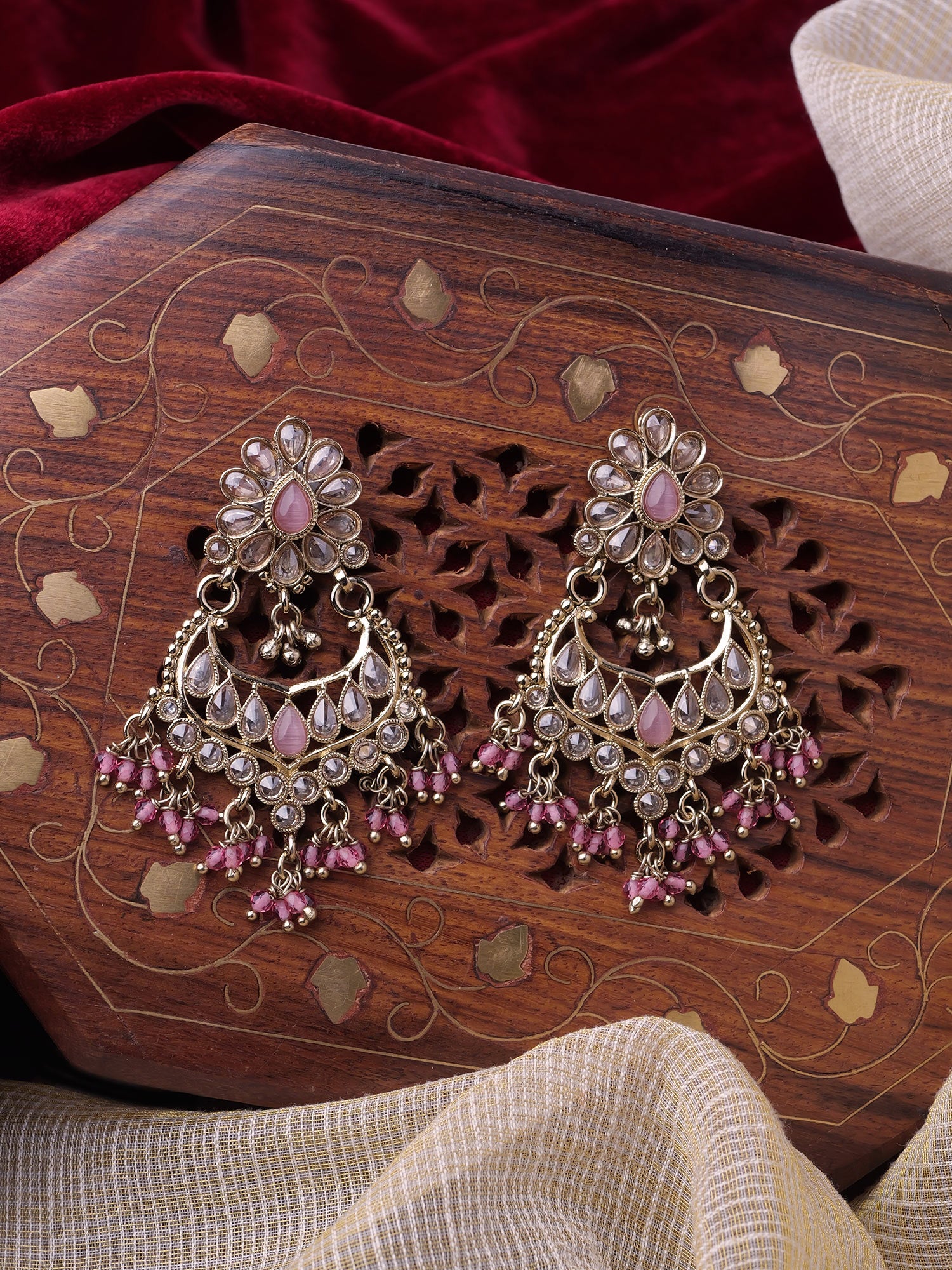 Gulnaz Chandbali Earrings in Light Pink