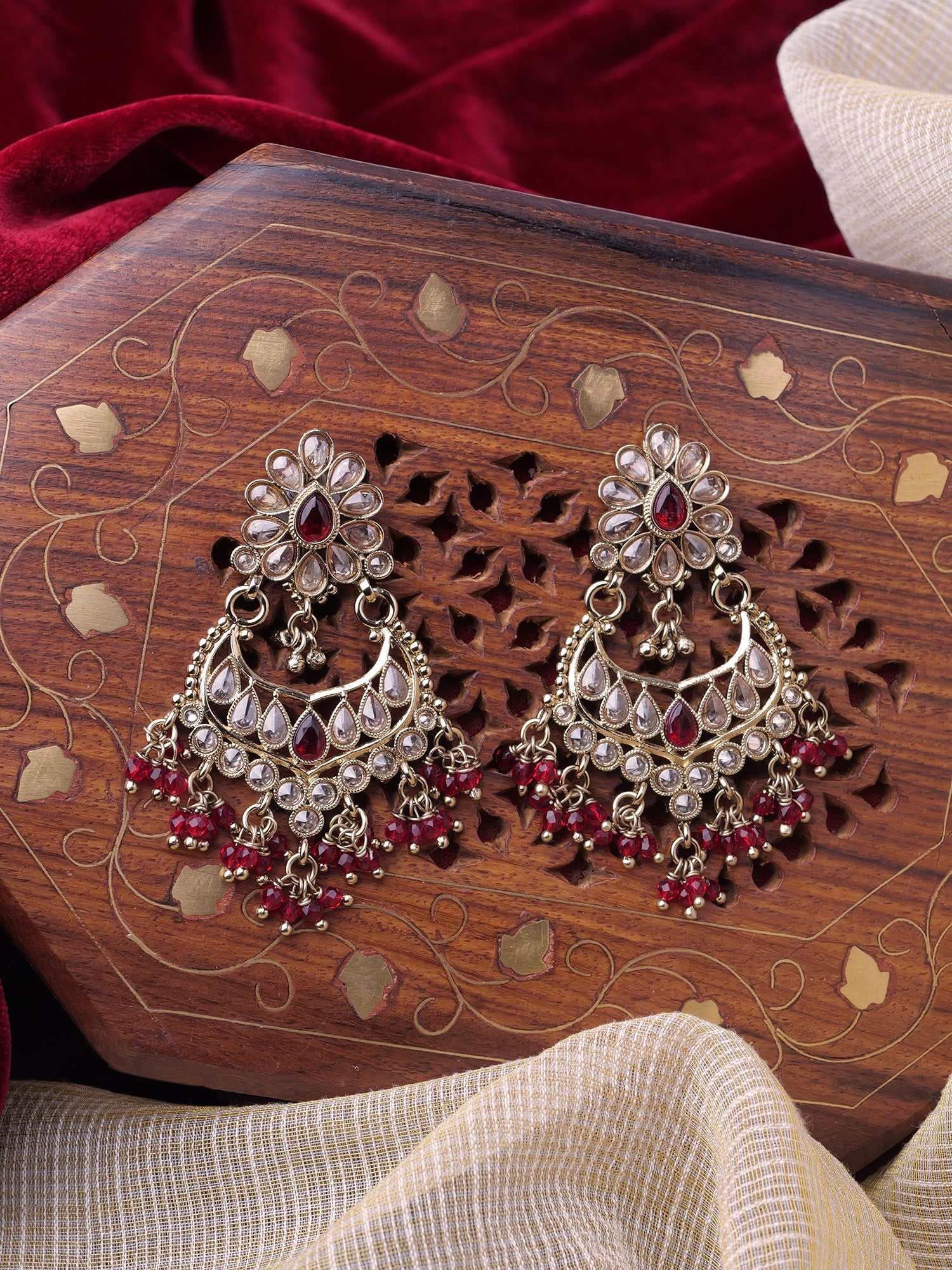 Gulnaz Chandbali Earrings in Maroon