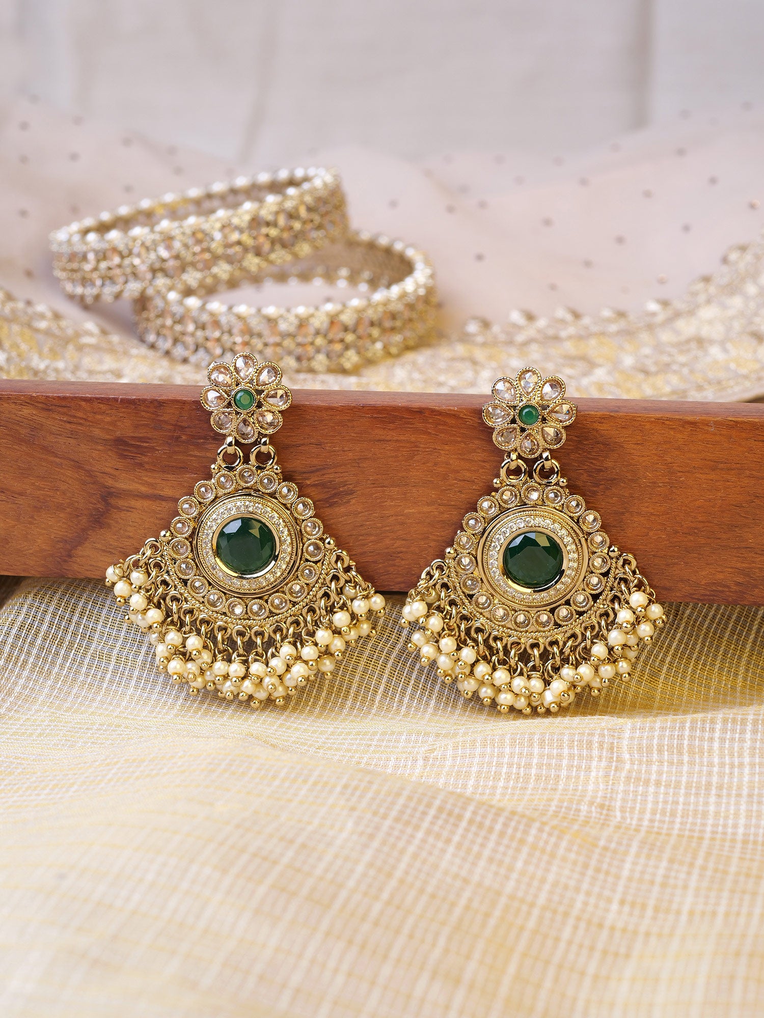 Gulshan Earrings in Green and Antique Gold