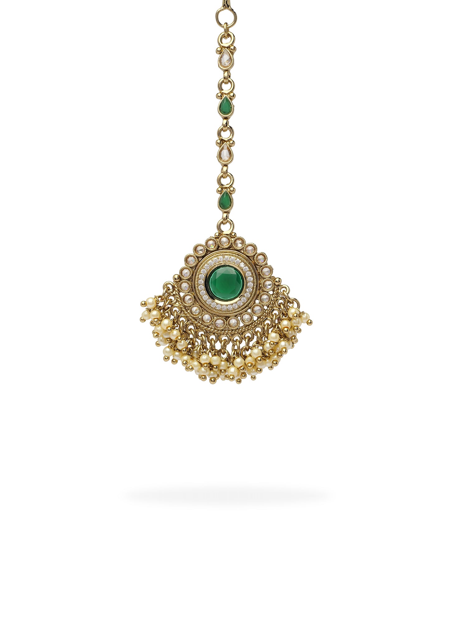 Gulshan Maang Tikka in Green and Antique Gold