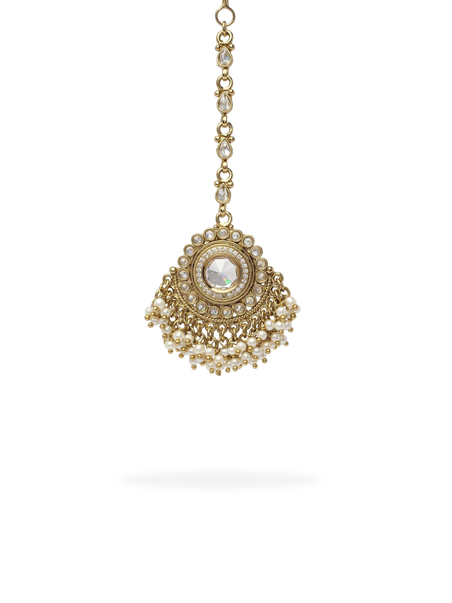 Gulshan Maang Tikka in White and Antique Gold