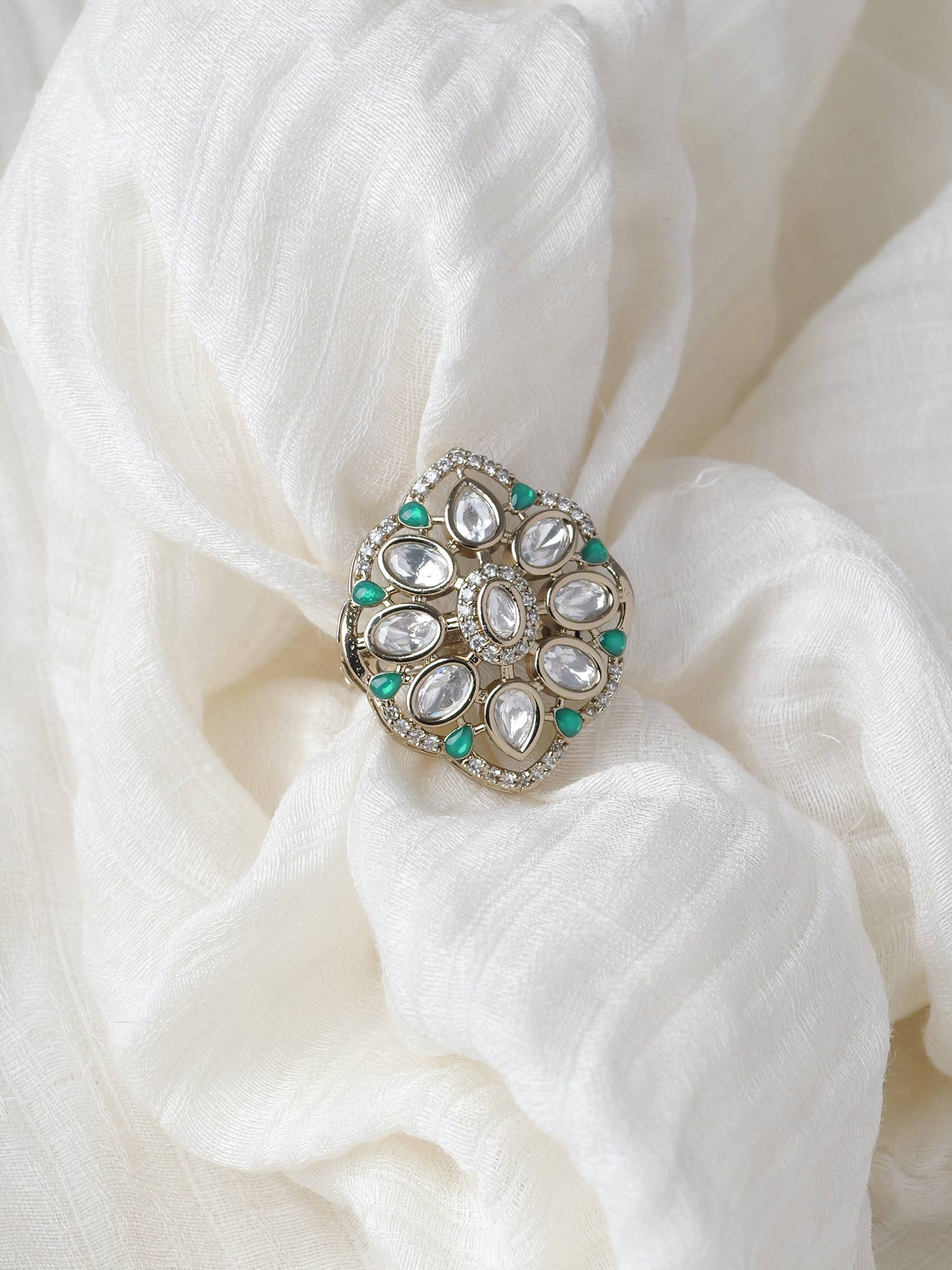 Gunjan Kundan Ring in Green