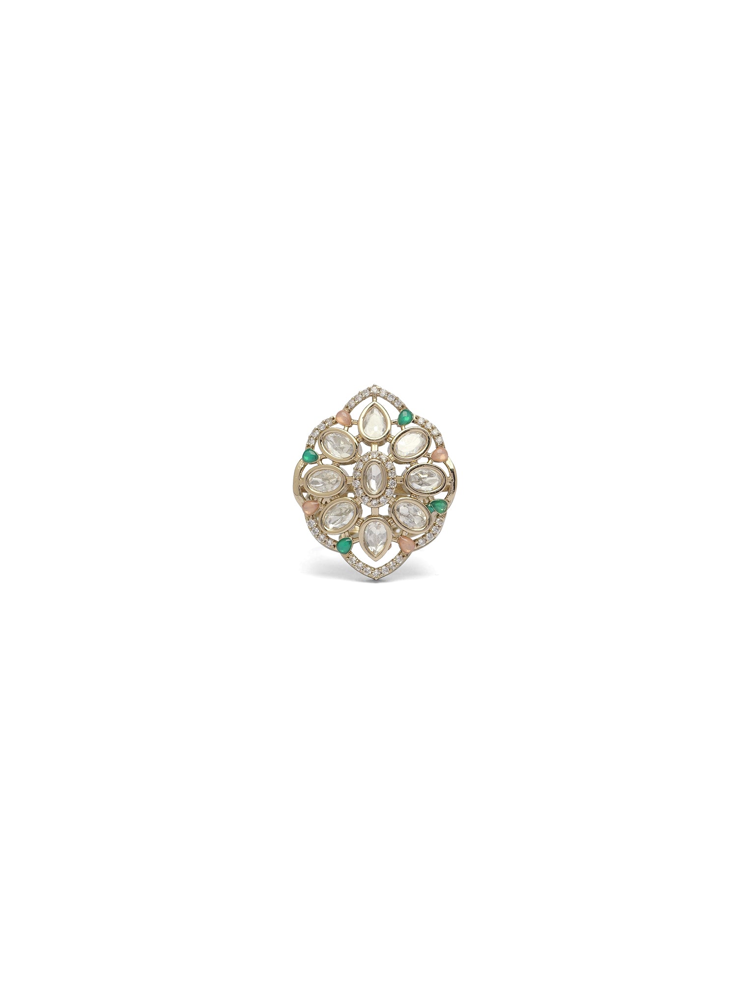 Gunjan Kundan Ring in Green and Pink